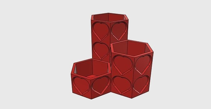 Pencil Holder Hexagons  Hearts easy printable 3D print model