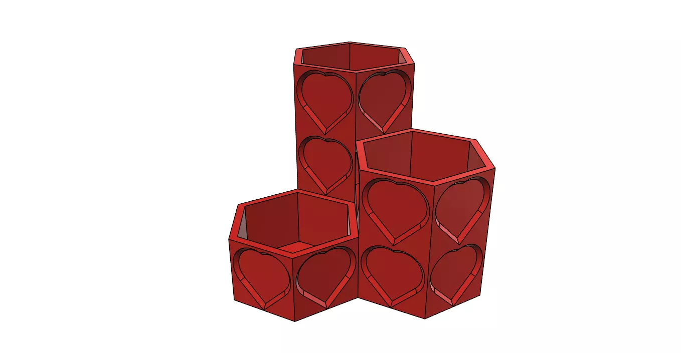 Pencil Holder Hexagons  Hearts easy printable 3D print model_0