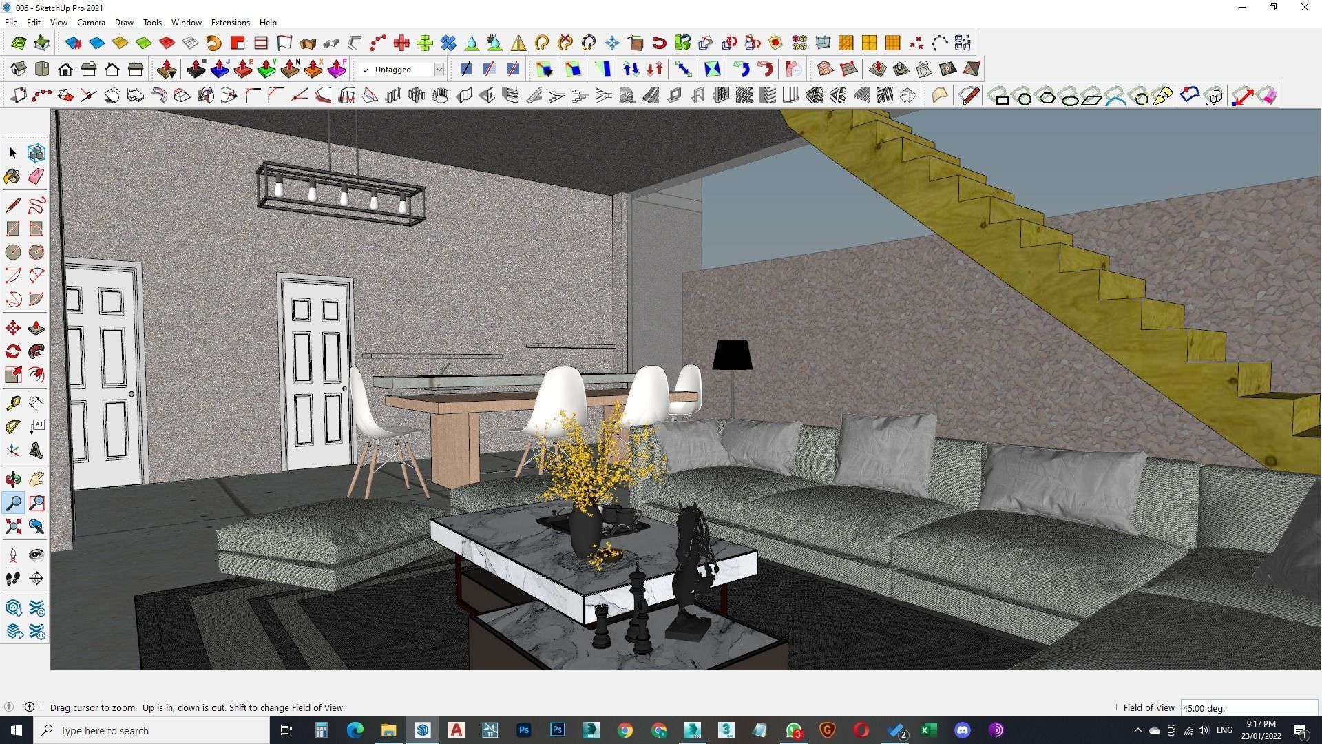 Exterior and Interior House with open water pool in courtyard 3D model_24