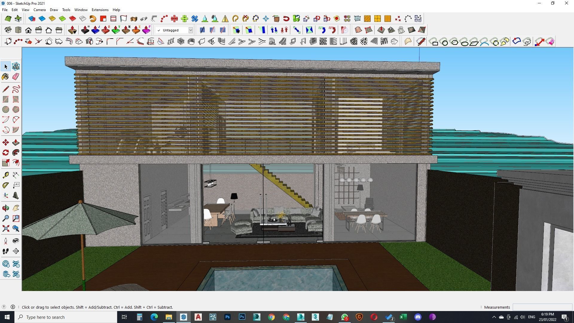 Exterior and Interior House with open water pool in courtyard 3D model_16