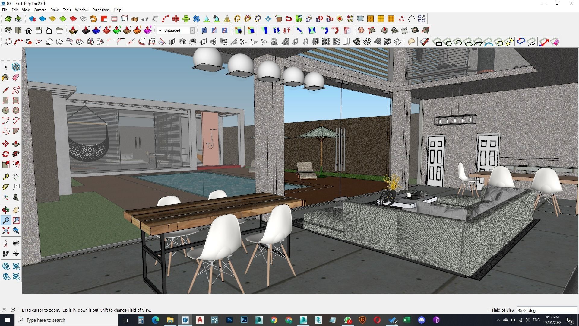 Exterior and Interior House with open water pool in courtyard 3D model_20
