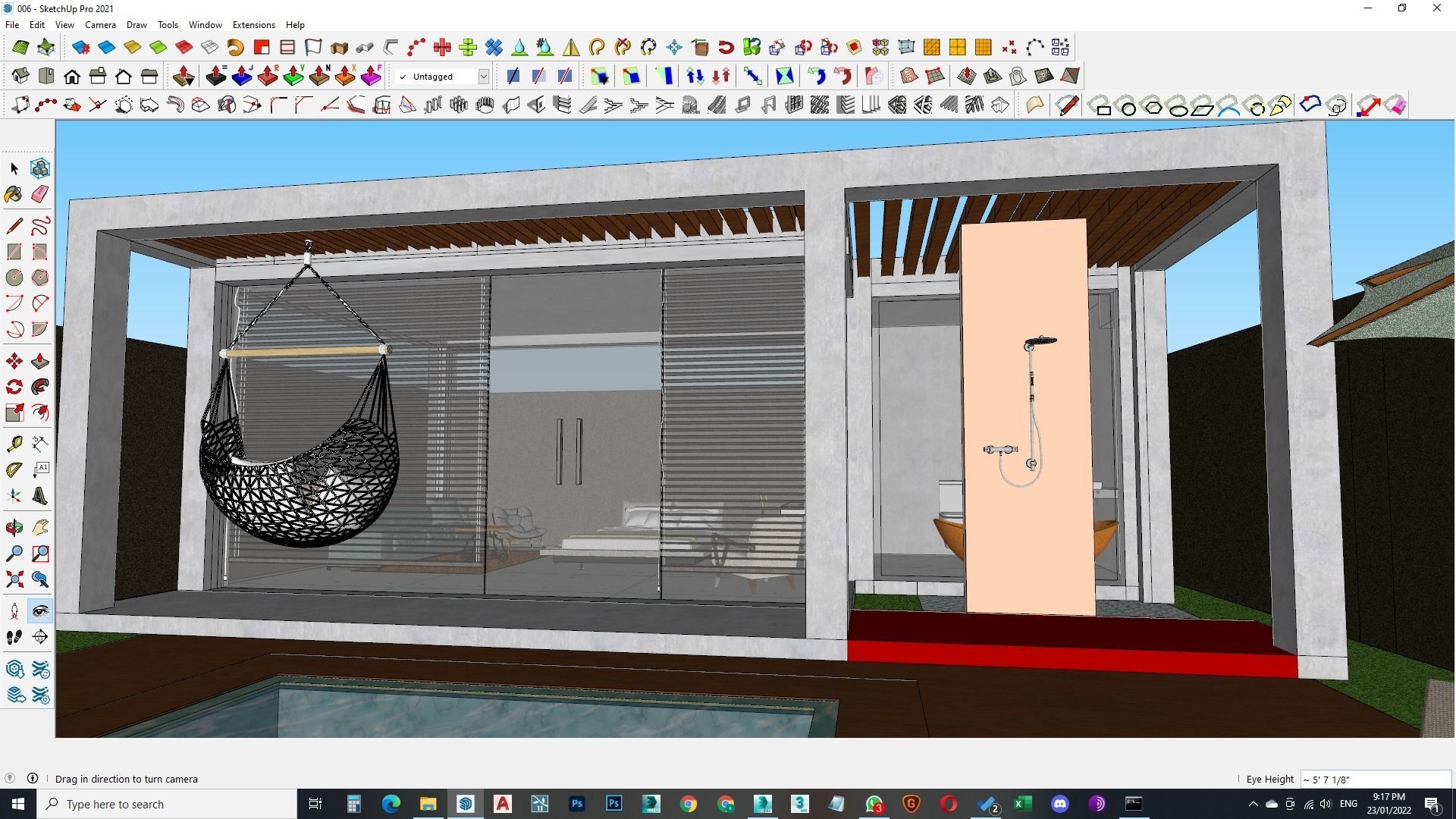 Exterior and Interior House with open water pool in courtyard 3D model_10