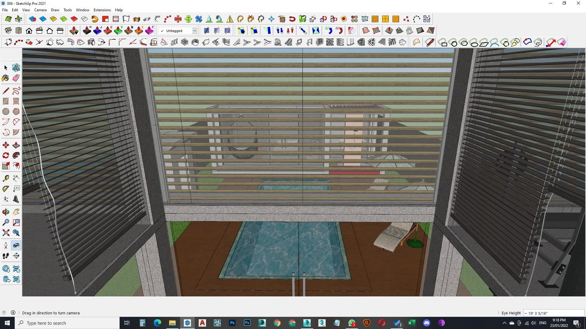 Exterior and Interior House with open water pool in courtyard 3D model_23