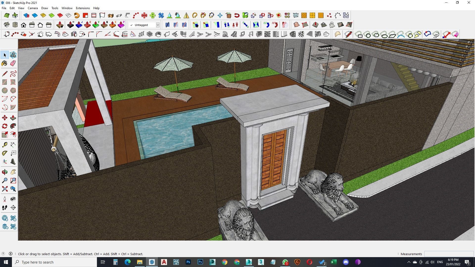 Exterior and Interior House with open water pool in courtyard 3D model_22