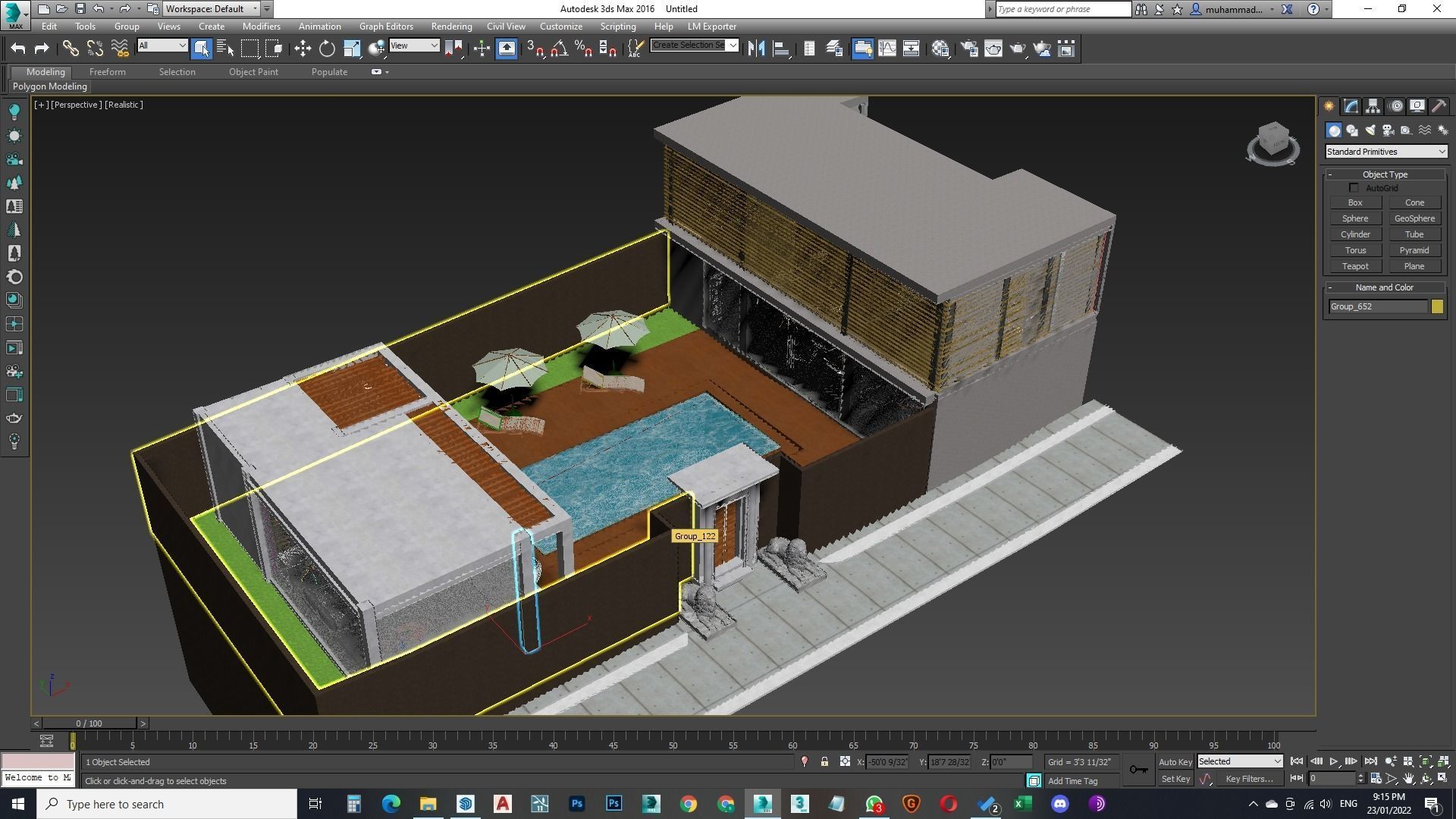 Exterior and Interior House with open water pool in courtyard 3D model_8