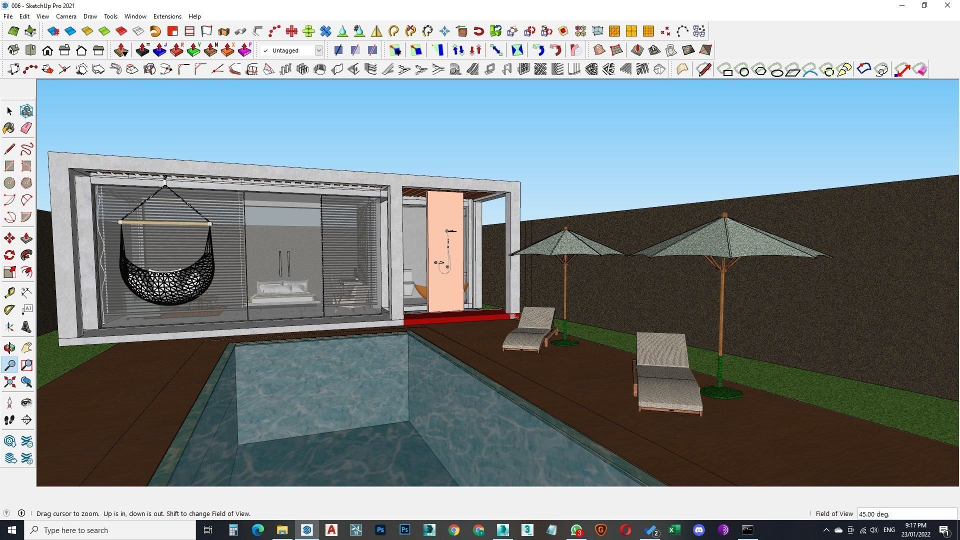 Exterior and Interior House with open water pool in courtyard 3D model_17