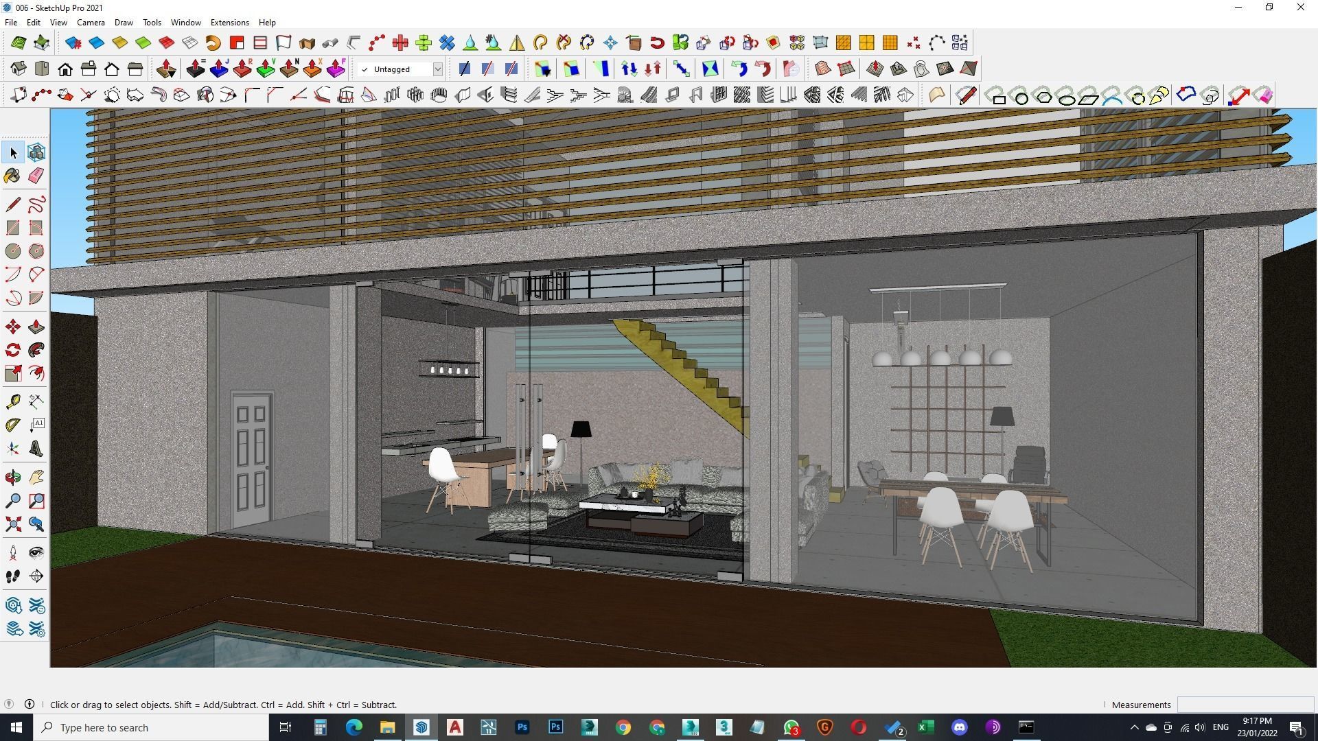 Exterior and Interior House with open water pool in courtyard 3D model_18