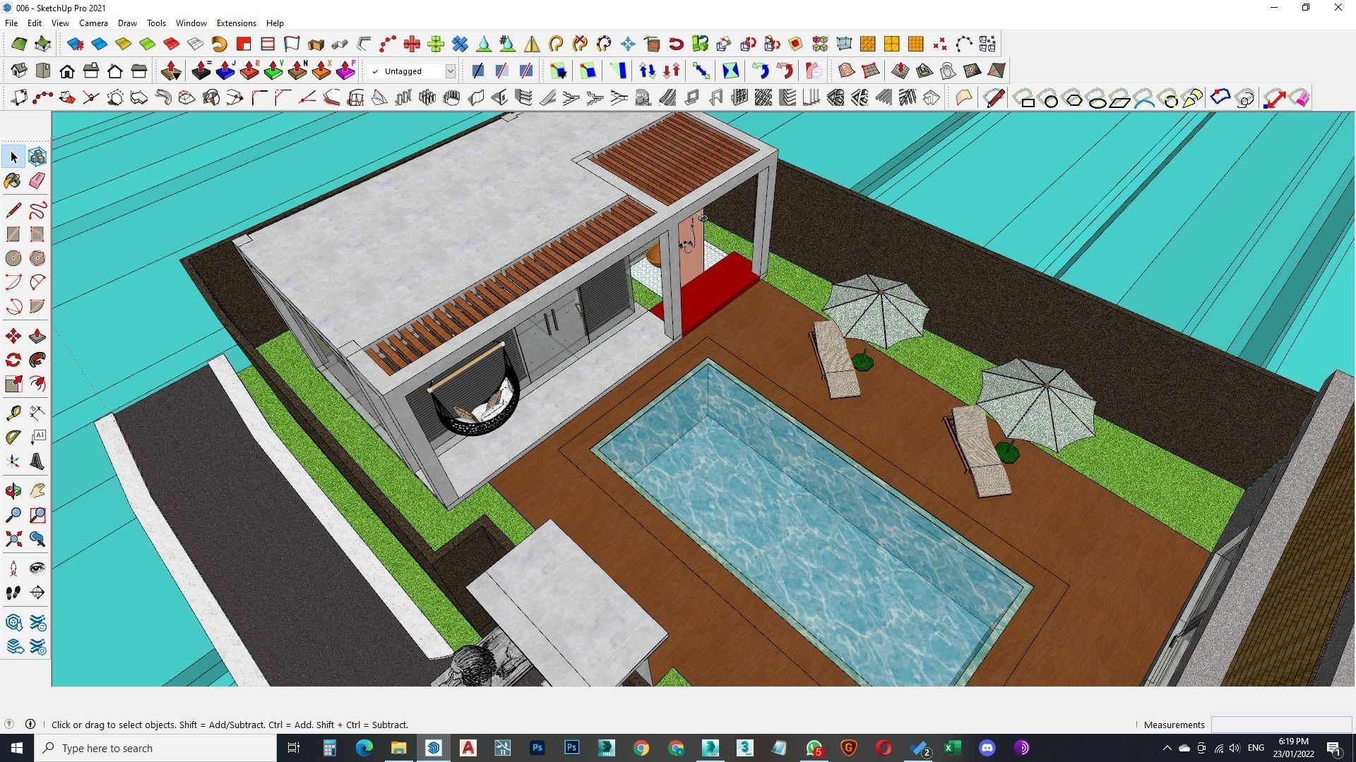 Exterior and Interior House with open water pool in courtyard 3D model_13