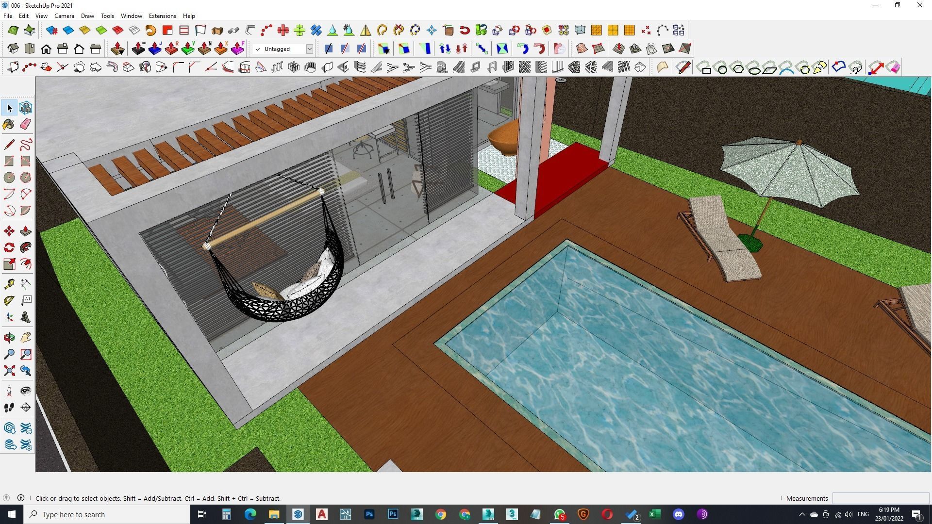 Exterior and Interior House with open water pool in courtyard 3D model_15