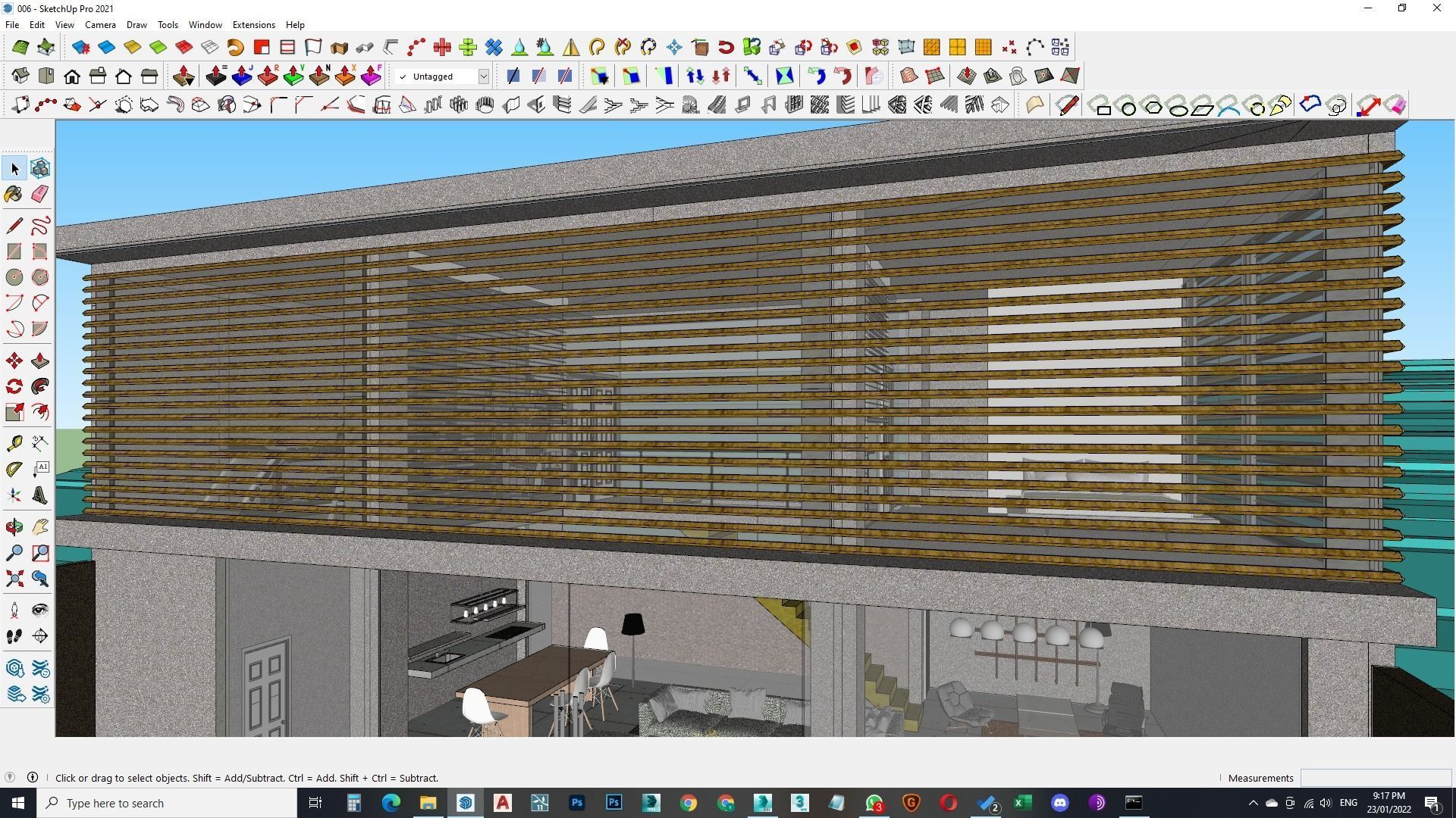 Exterior and Interior House with open water pool in courtyard 3D model_25