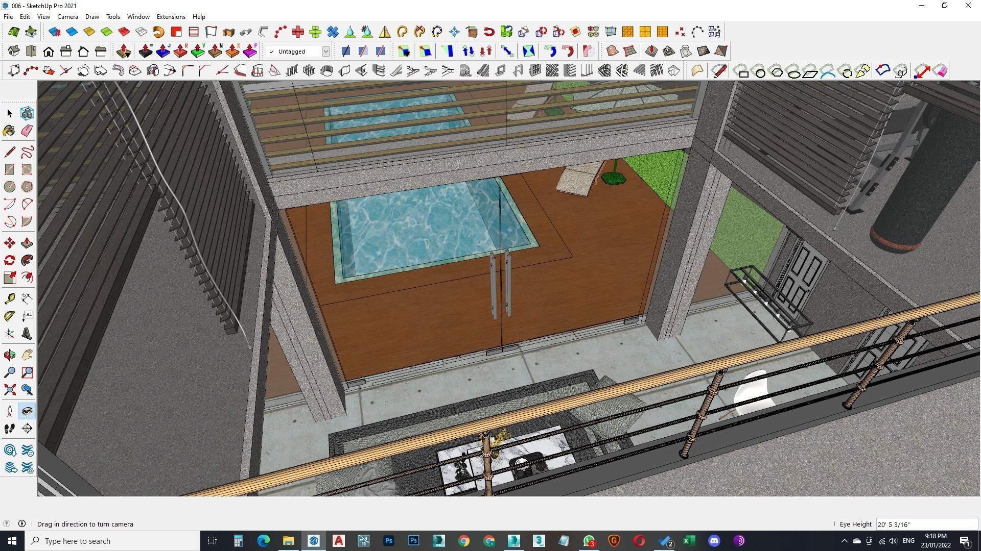 Exterior and Interior House with open water pool in courtyard 3D model_27