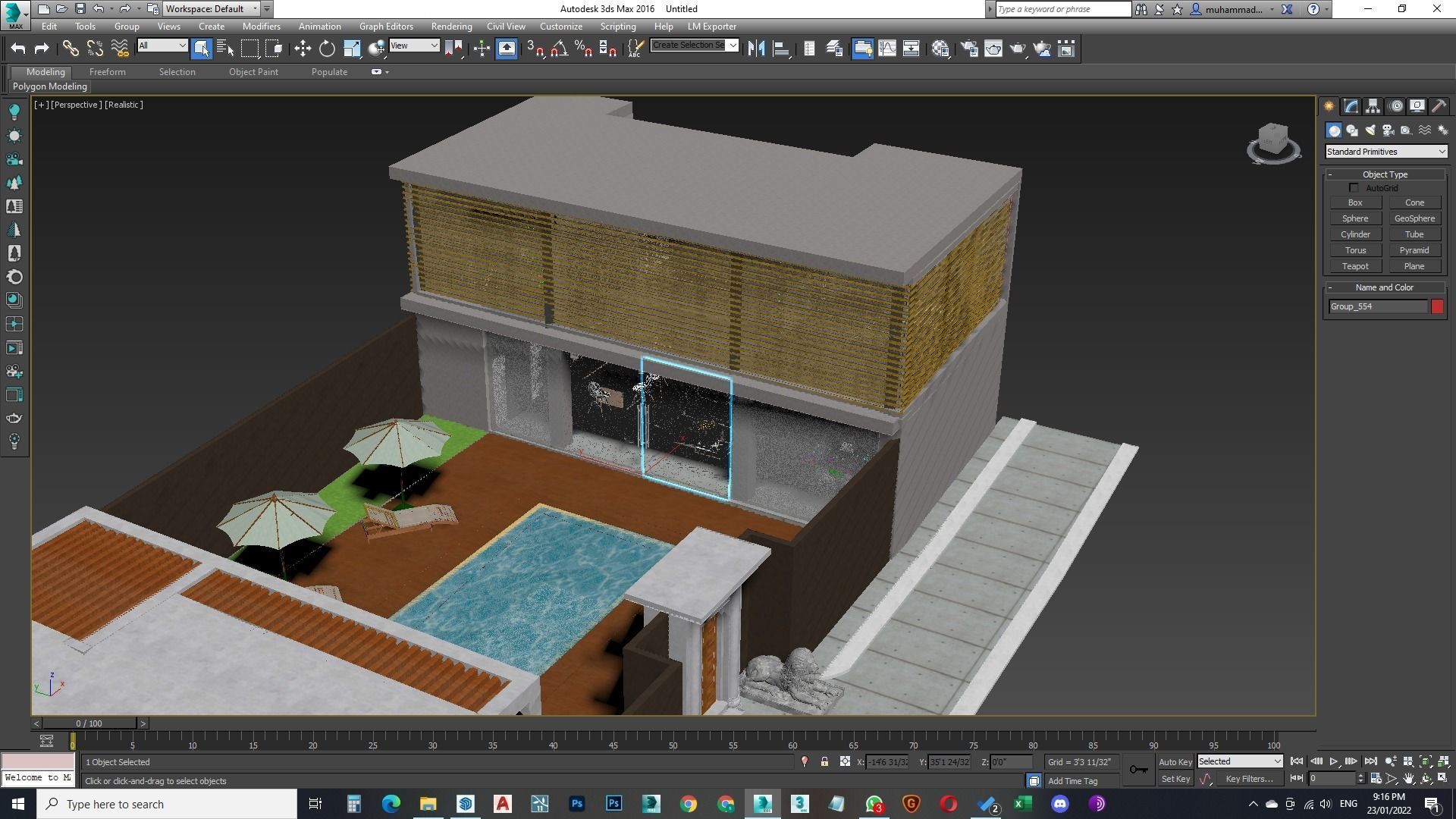Exterior and Interior House with open water pool in courtyard 3D model_11