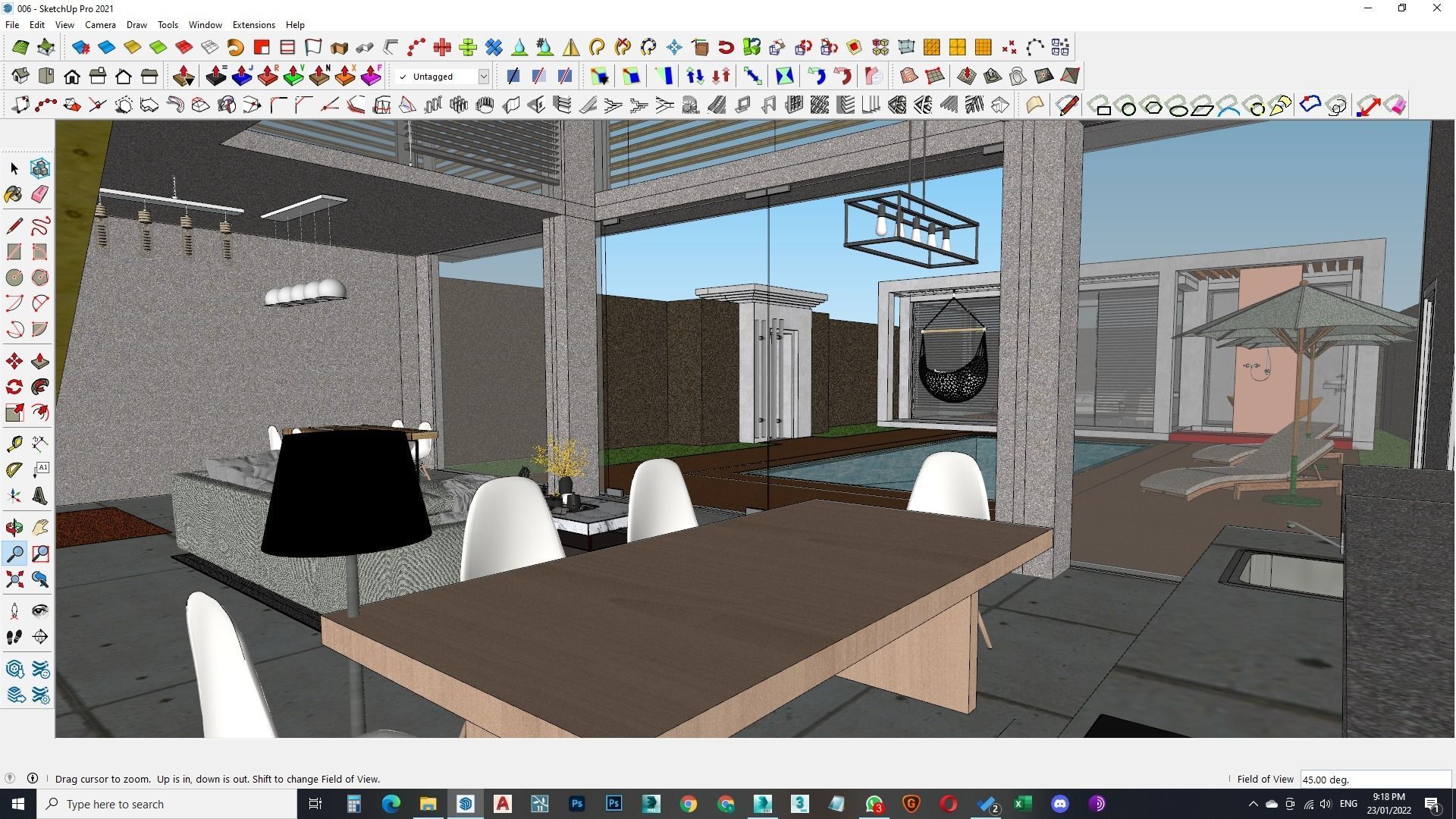 Exterior and Interior House with open water pool in courtyard 3D model_19