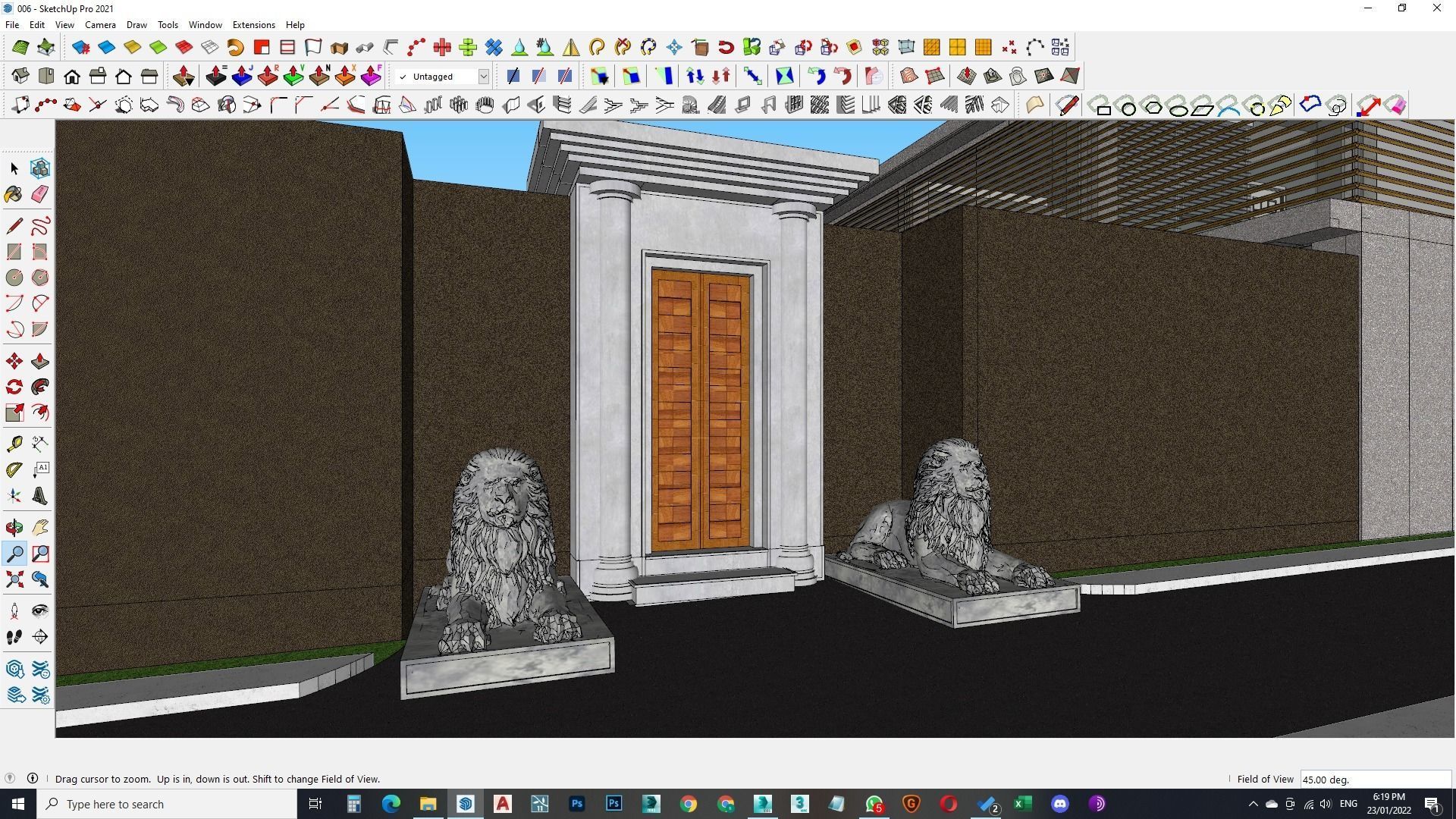 Exterior and Interior House with open water pool in courtyard 3D model_12