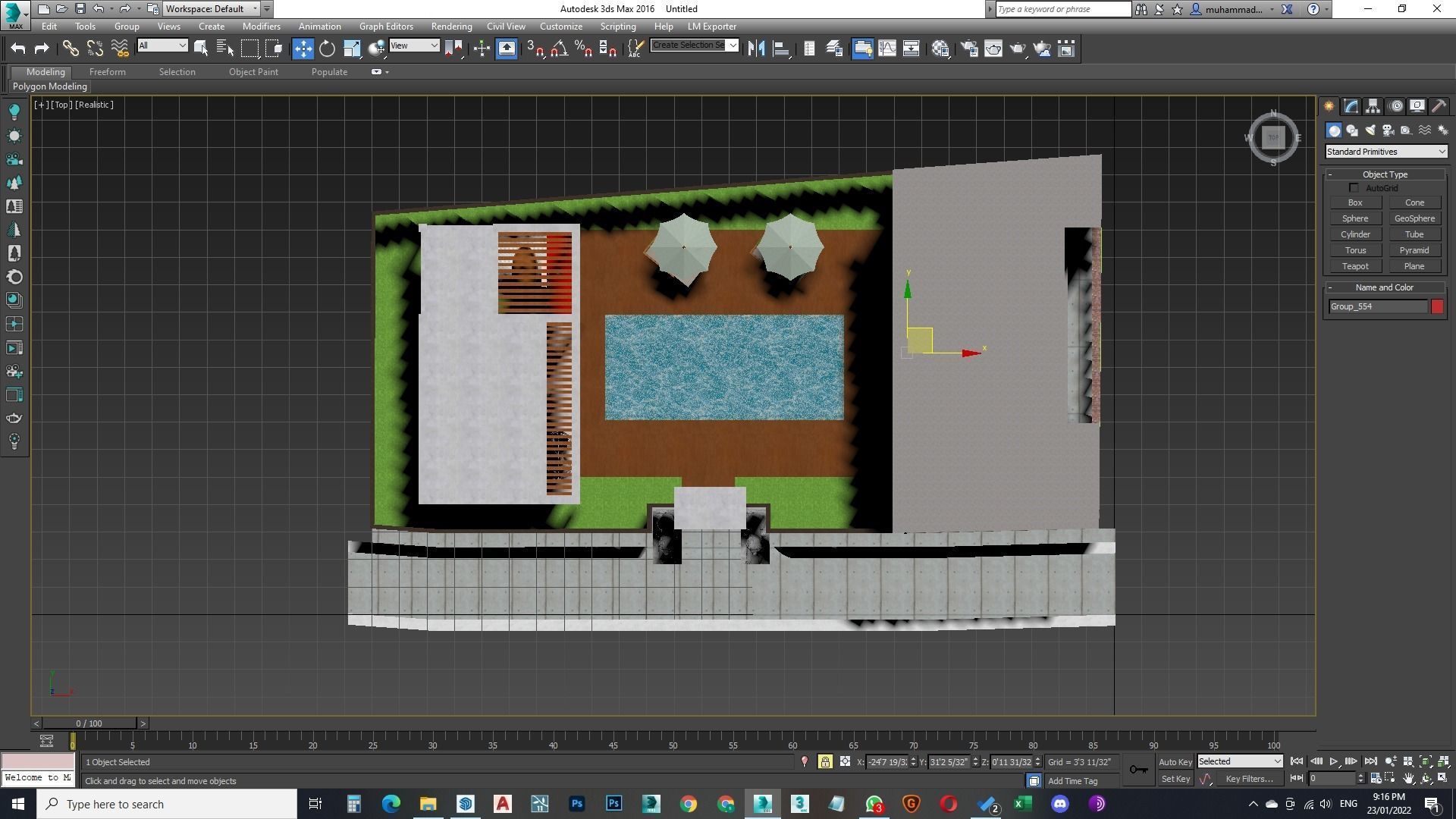 Exterior and Interior House with open water pool in courtyard 3D model_9