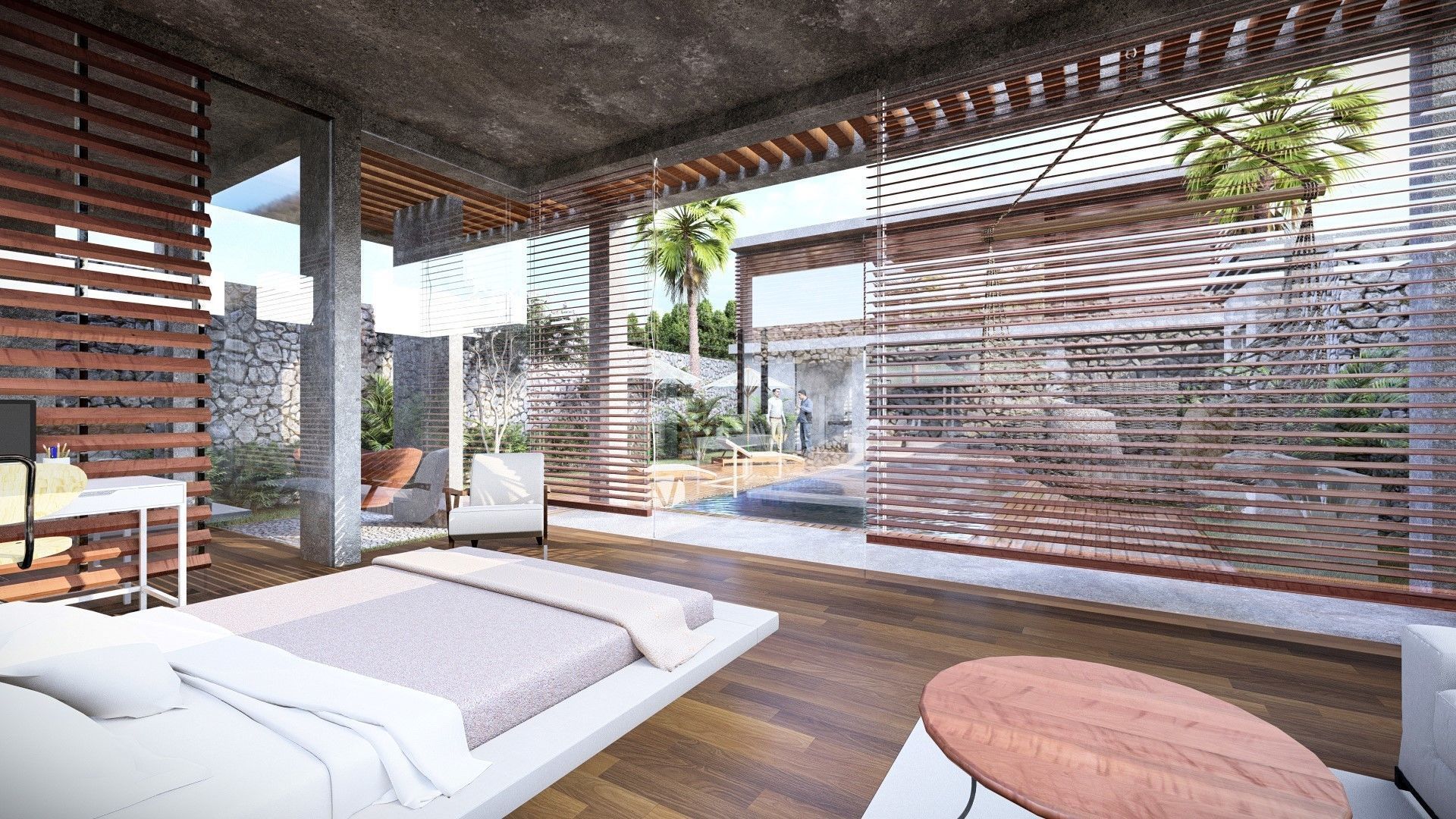 Exterior and Interior House with open water pool in courtyard 3D model_6