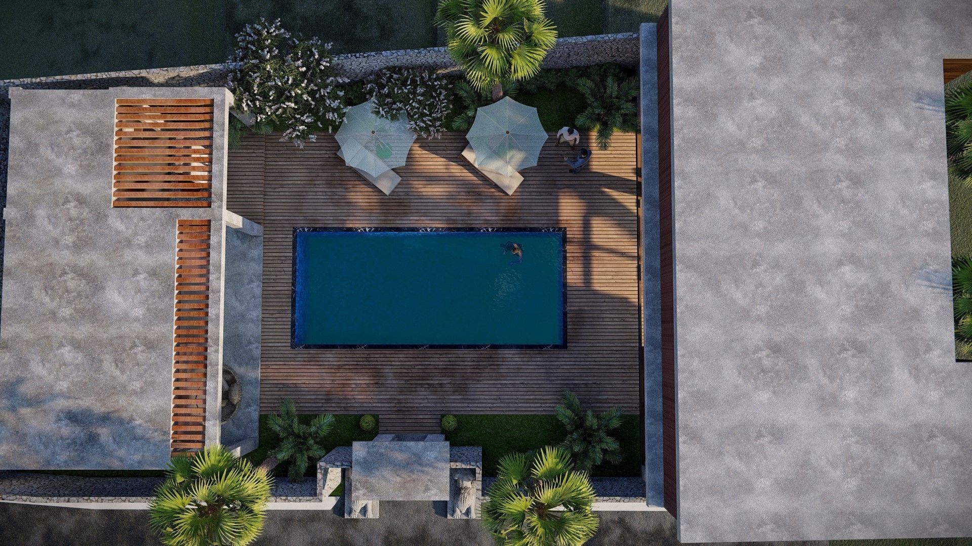 Exterior and Interior House with open water pool in courtyard 3D model_2
