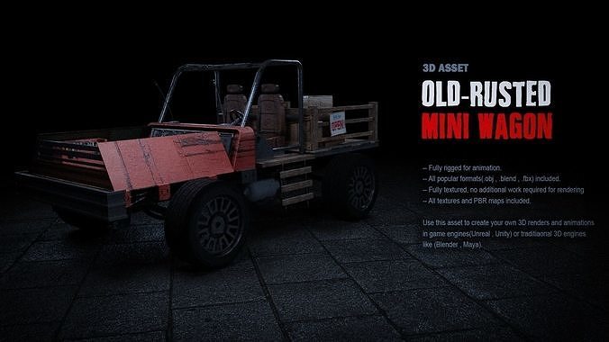 Old Rusted Mini Wagon 3D model