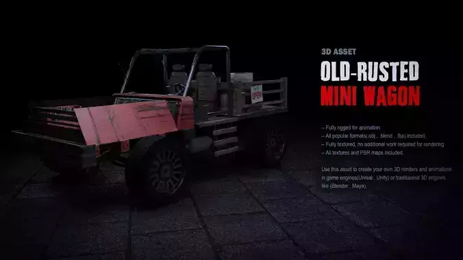 Old Rusted Mini Wagon 3D model