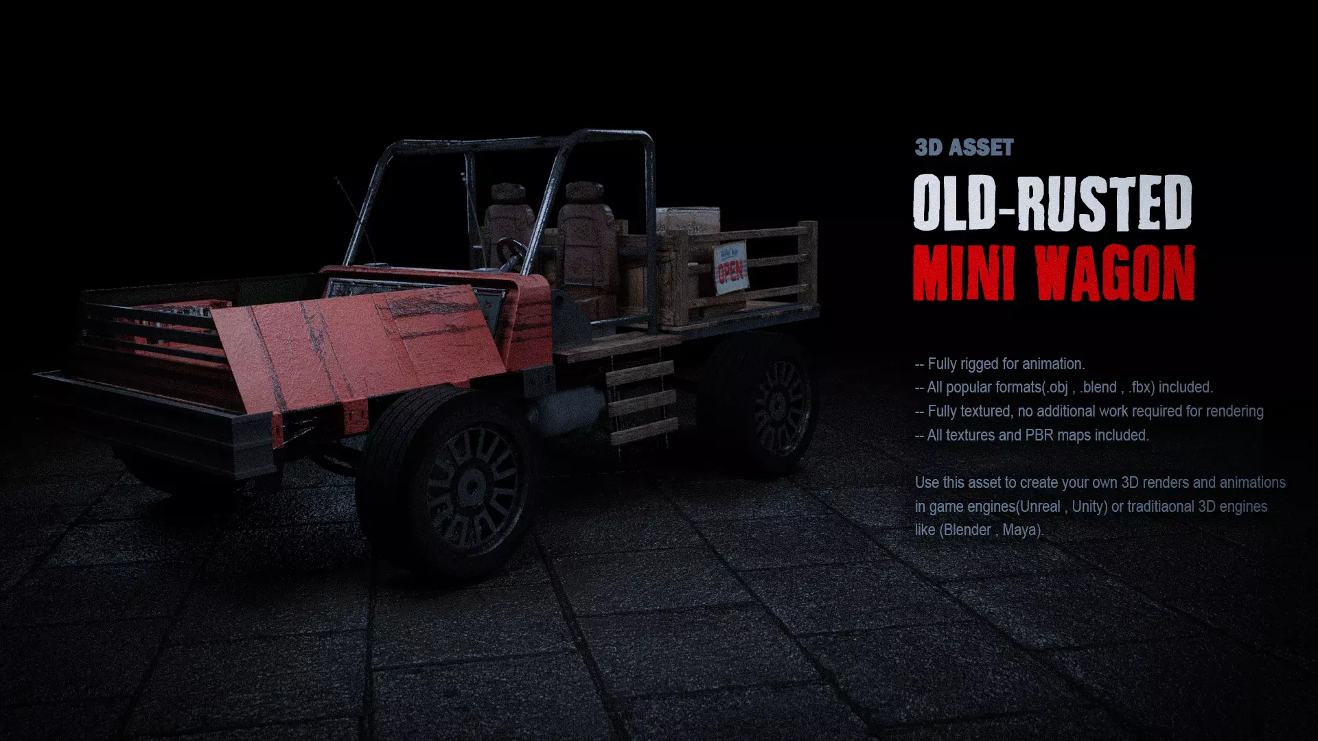 Old Rusted Mini Wagon 3D model_0