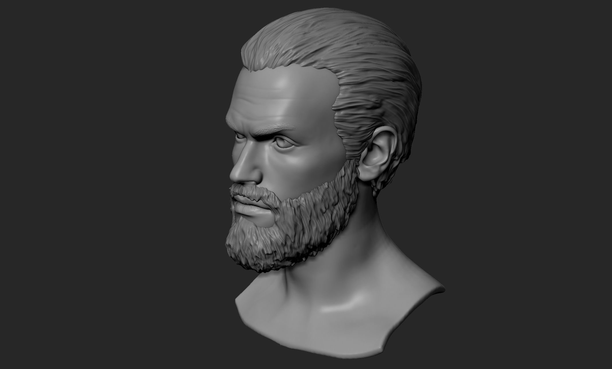 Male Head with Hair and Beard 3D model_8