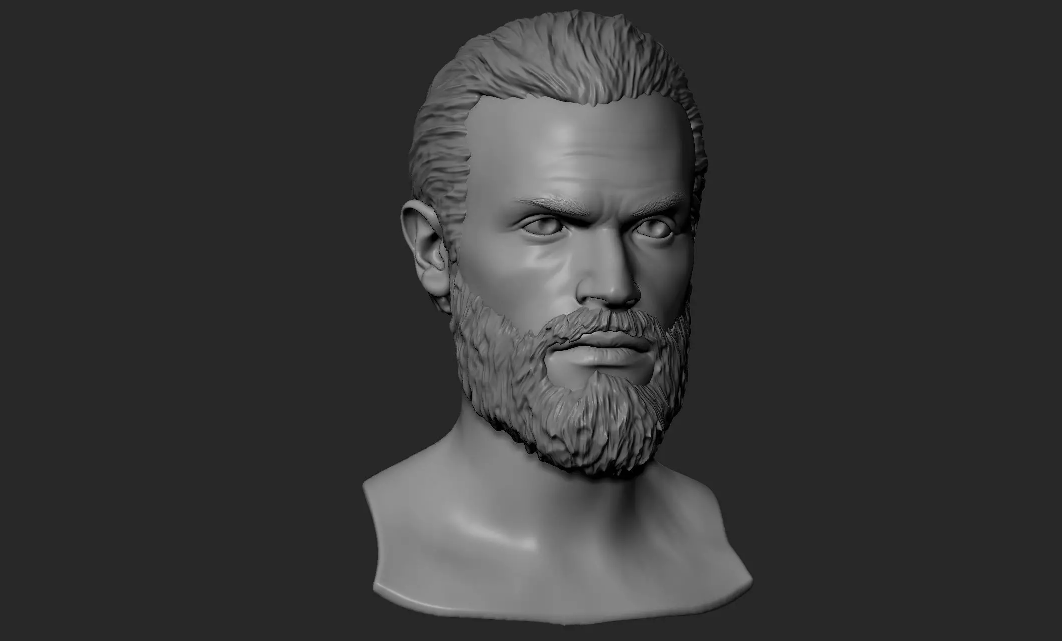 Male Head with Hair and Beard 3D model_0