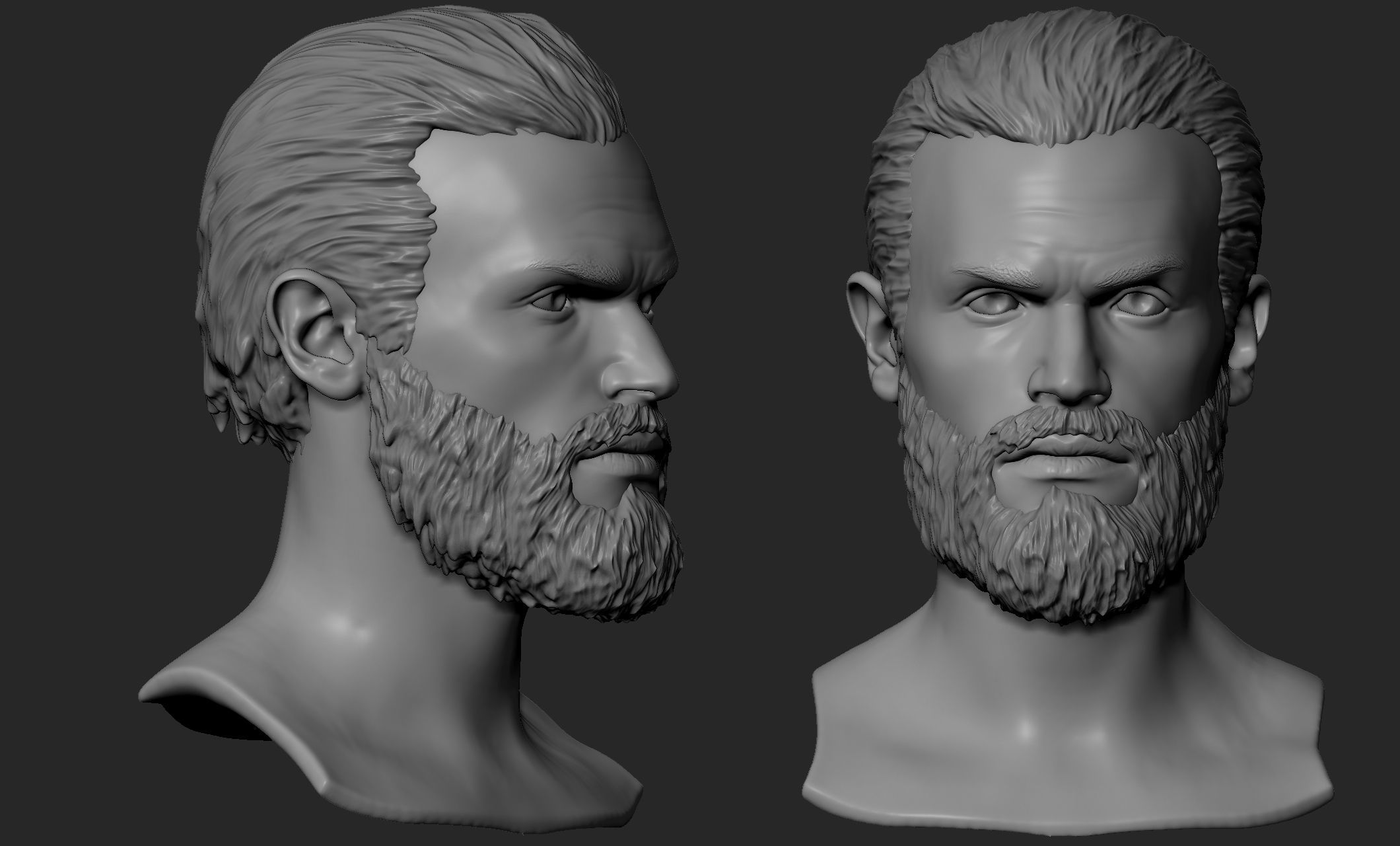 Male Head with Hair and Beard 3D model_10