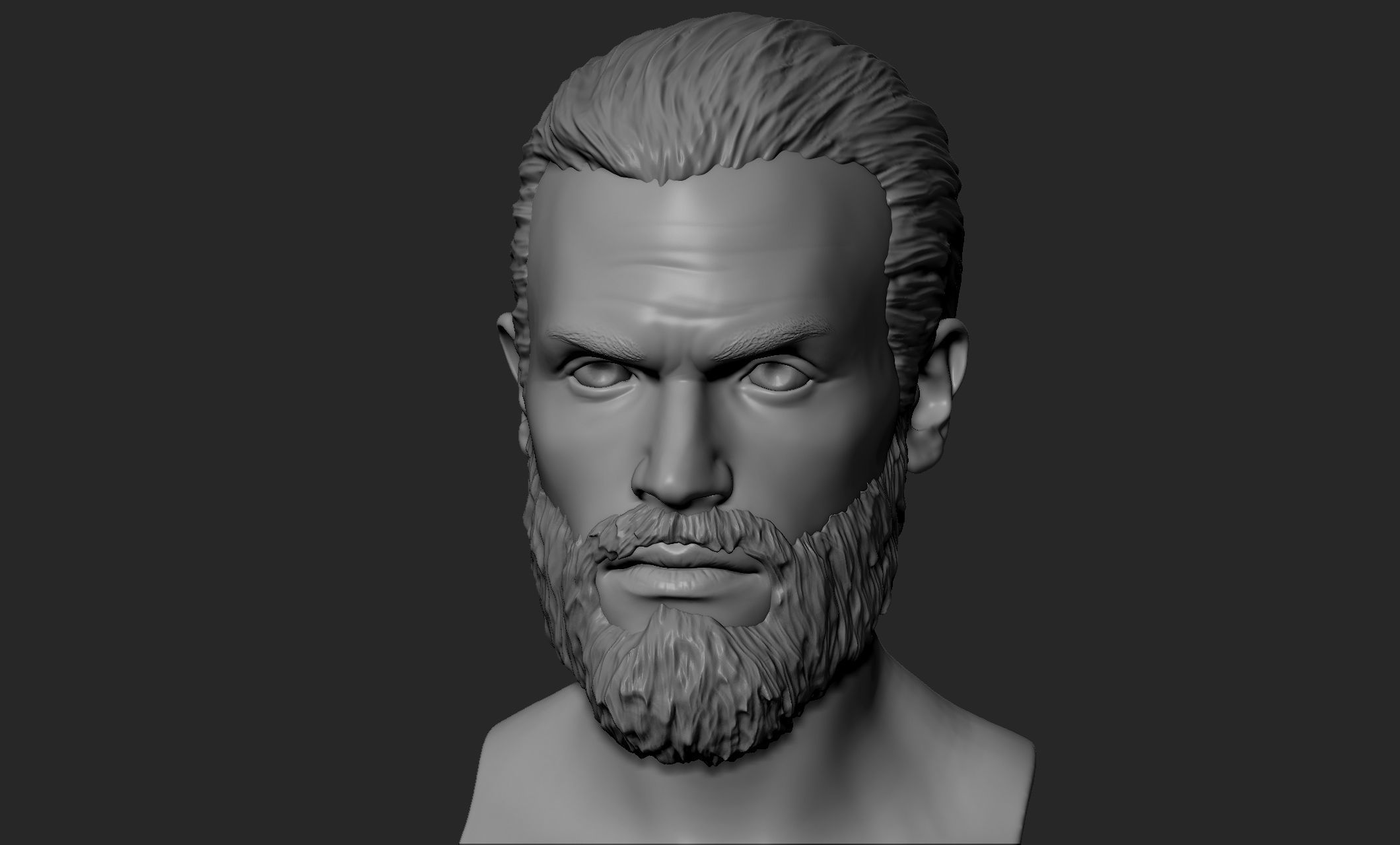 Male Head with Hair and Beard 3D model_9