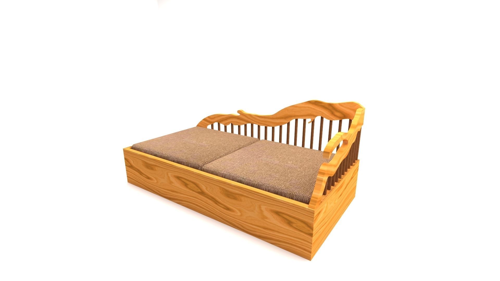 WOODEN SOFA  Low-poly 3D model_2