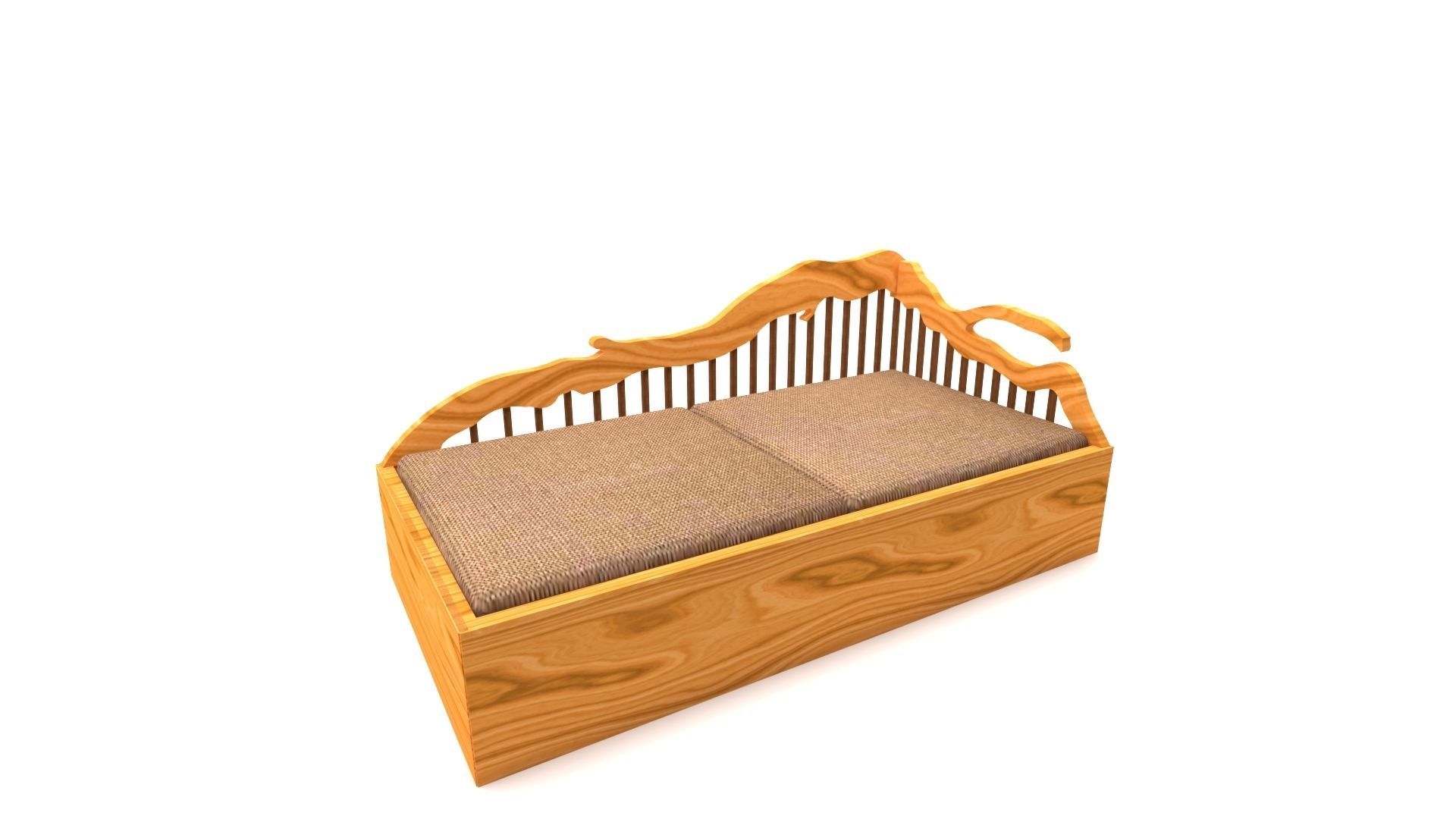 WOODEN SOFA  Low-poly 3D model_1