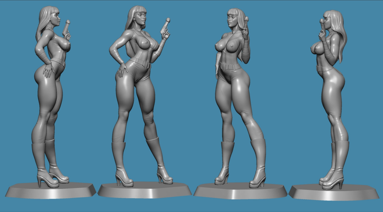 Luciana nude woman holding gun 3D print model_12