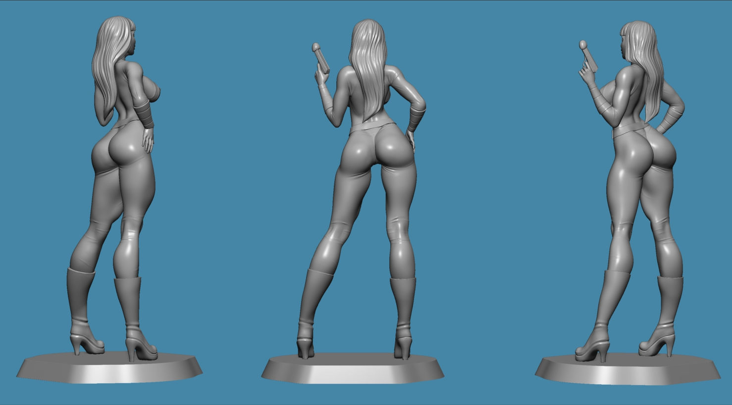 Luciana nude woman holding gun 3D print model_9