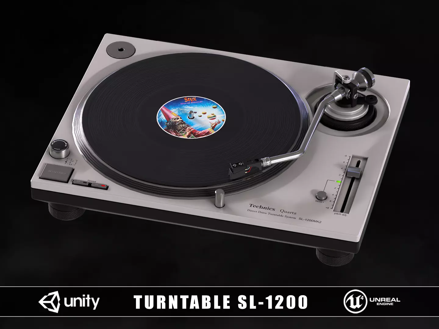 Turntable SL-1200 Low-poly 3D model_0