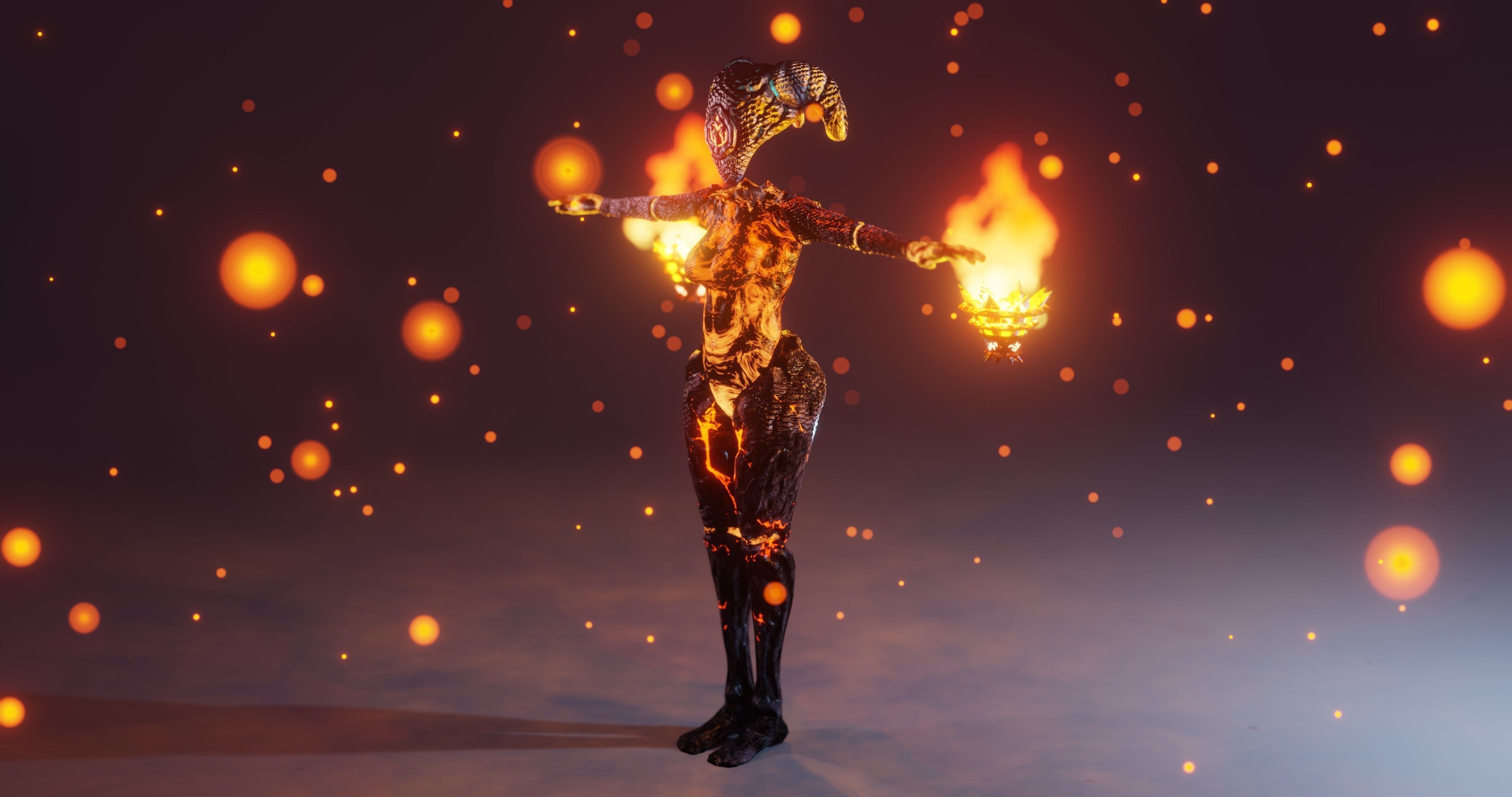 Female Sentinel of Fire Low-poly 3D model_4