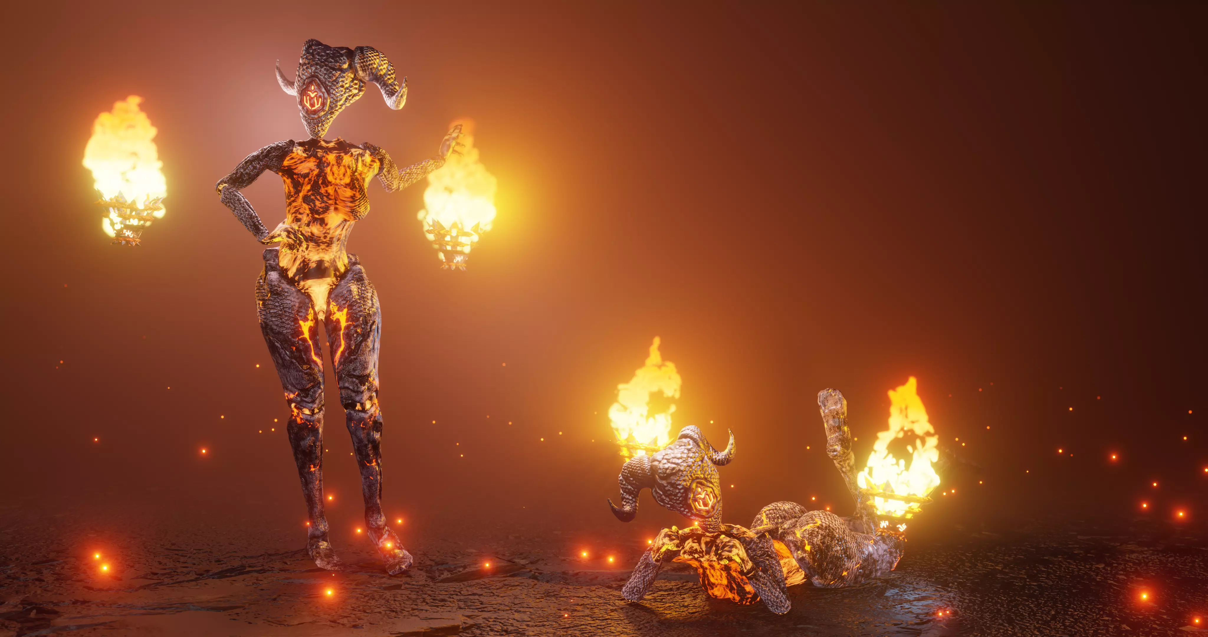 Female Sentinel of Fire Low-poly 3D model_0