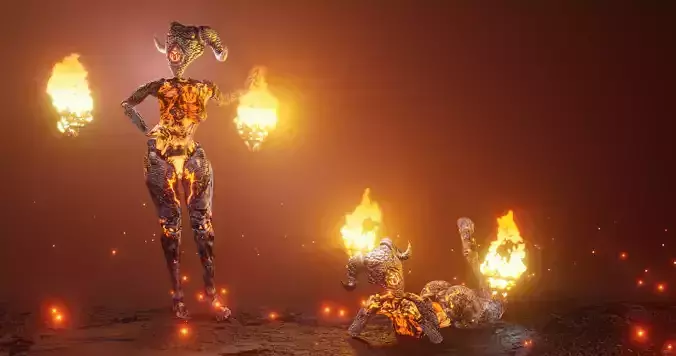 Female Sentinel of Fire Low-poly 3D model