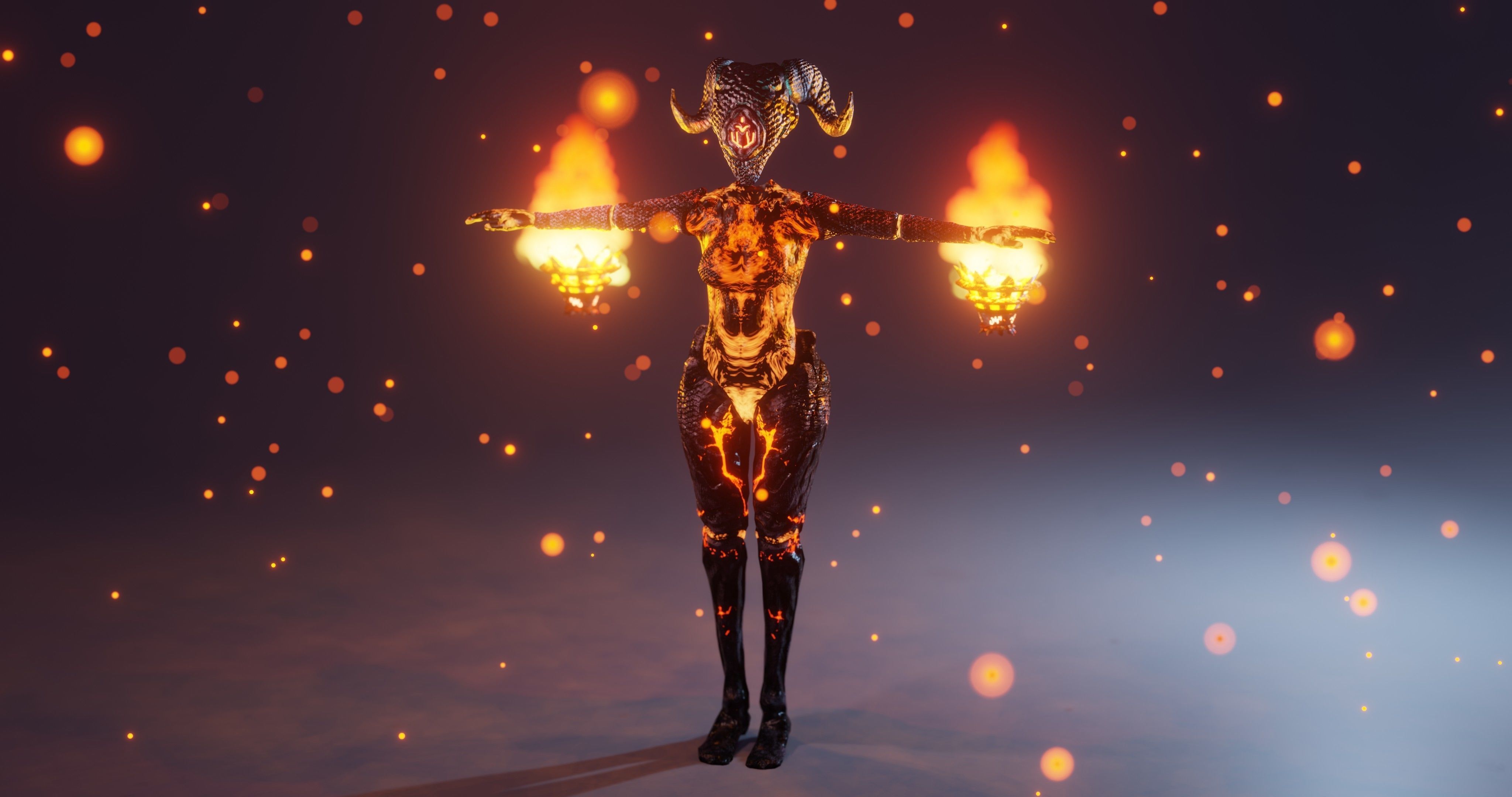 Female Sentinel of Fire Low-poly 3D model_3