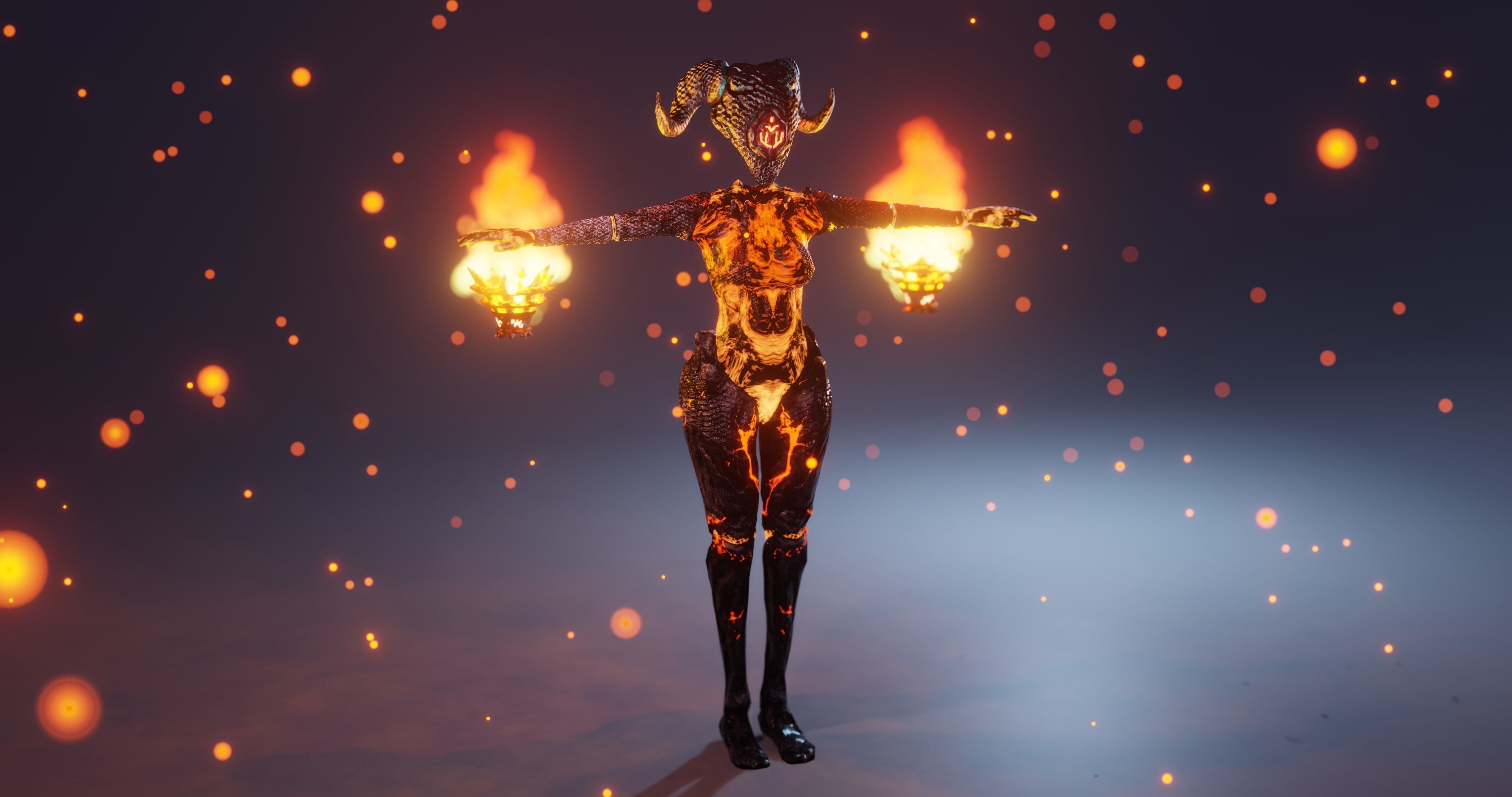 Female Sentinel of Fire Low-poly 3D model_13