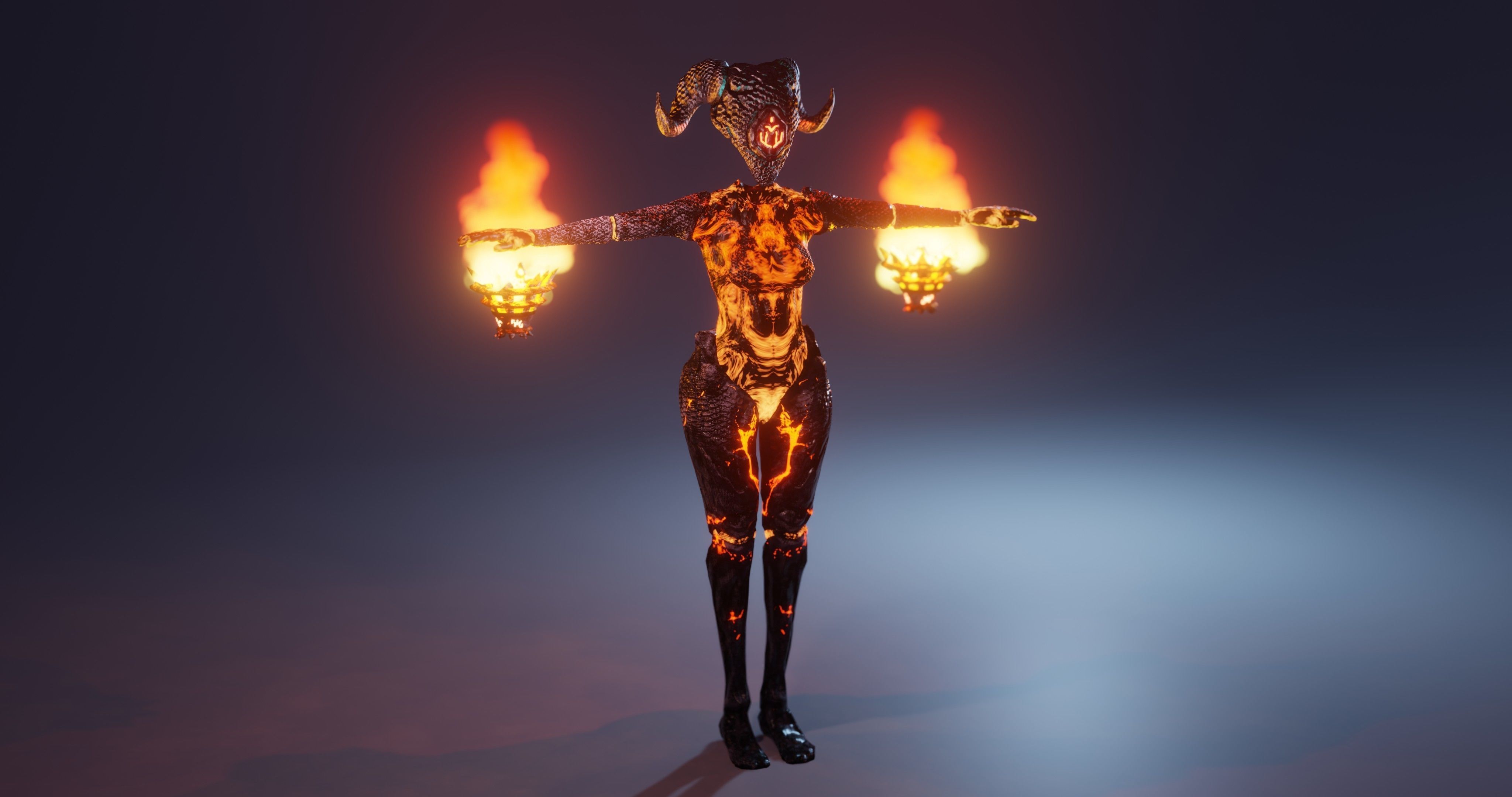 Female Sentinel of Fire Low-poly 3D model_2