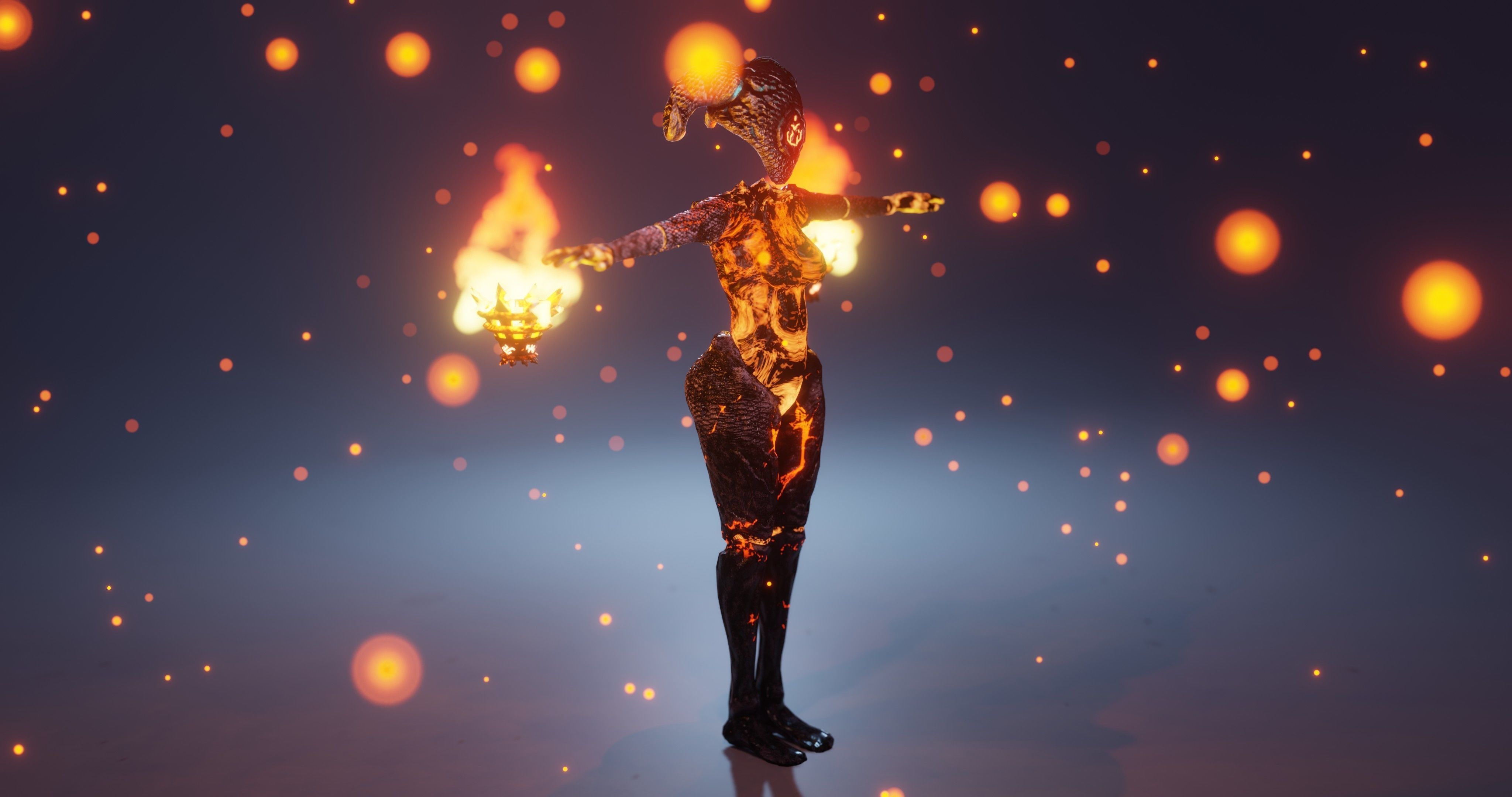 Female Sentinel of Fire Low-poly 3D model_12