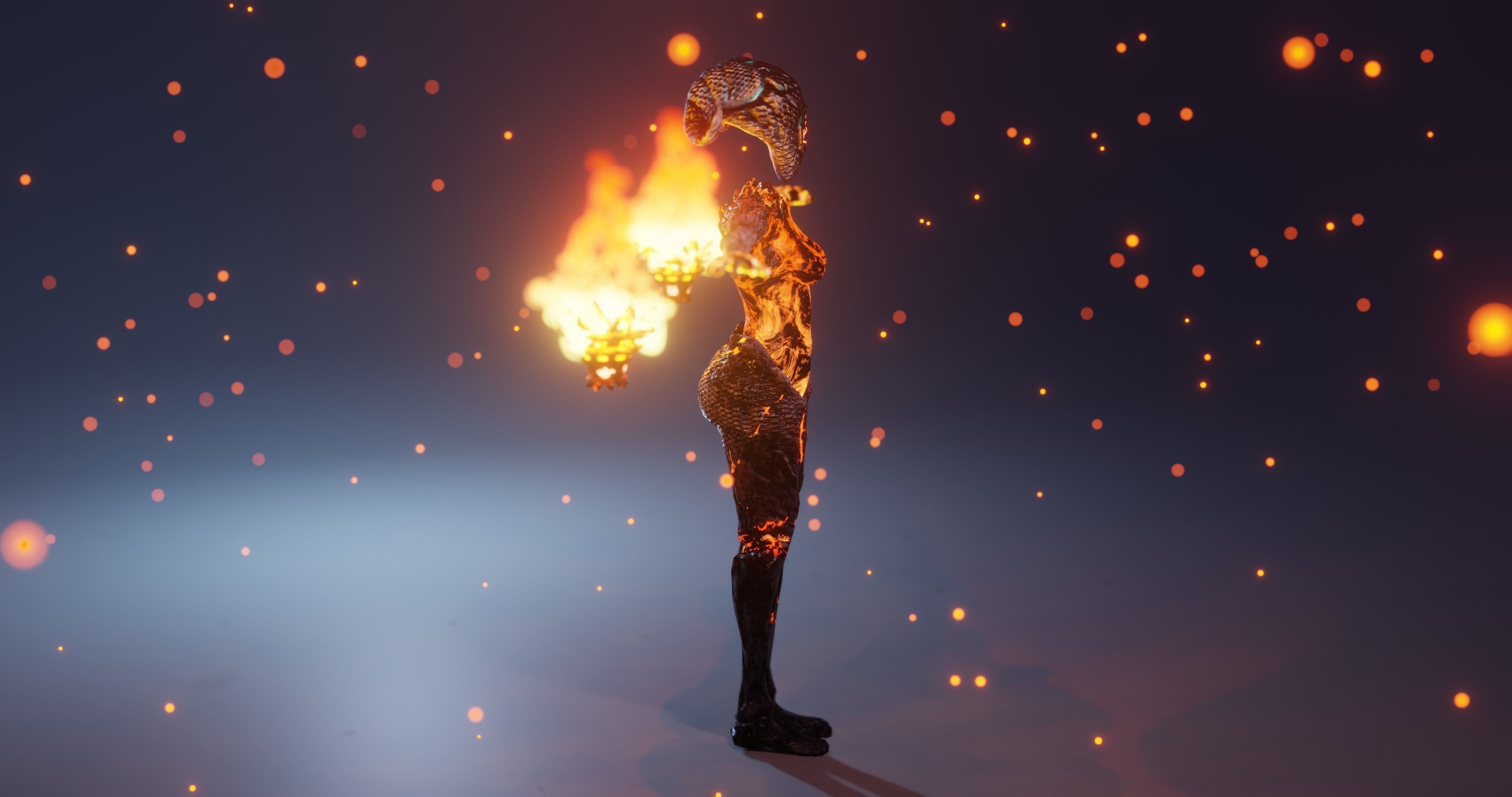 Female Sentinel of Fire Low-poly 3D model_11