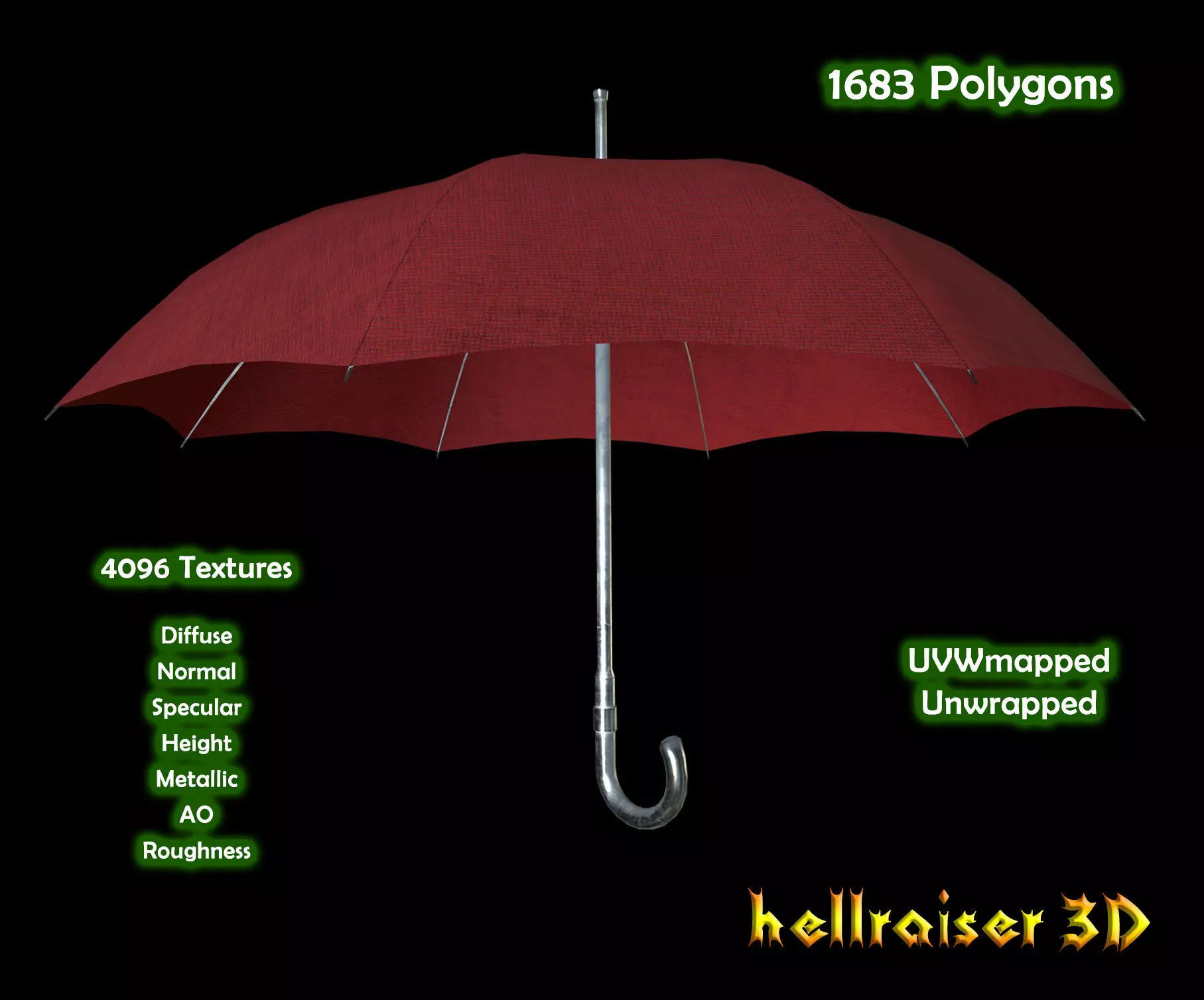 Umbrella - Open - PBR Textured Low-poly 3D model_0