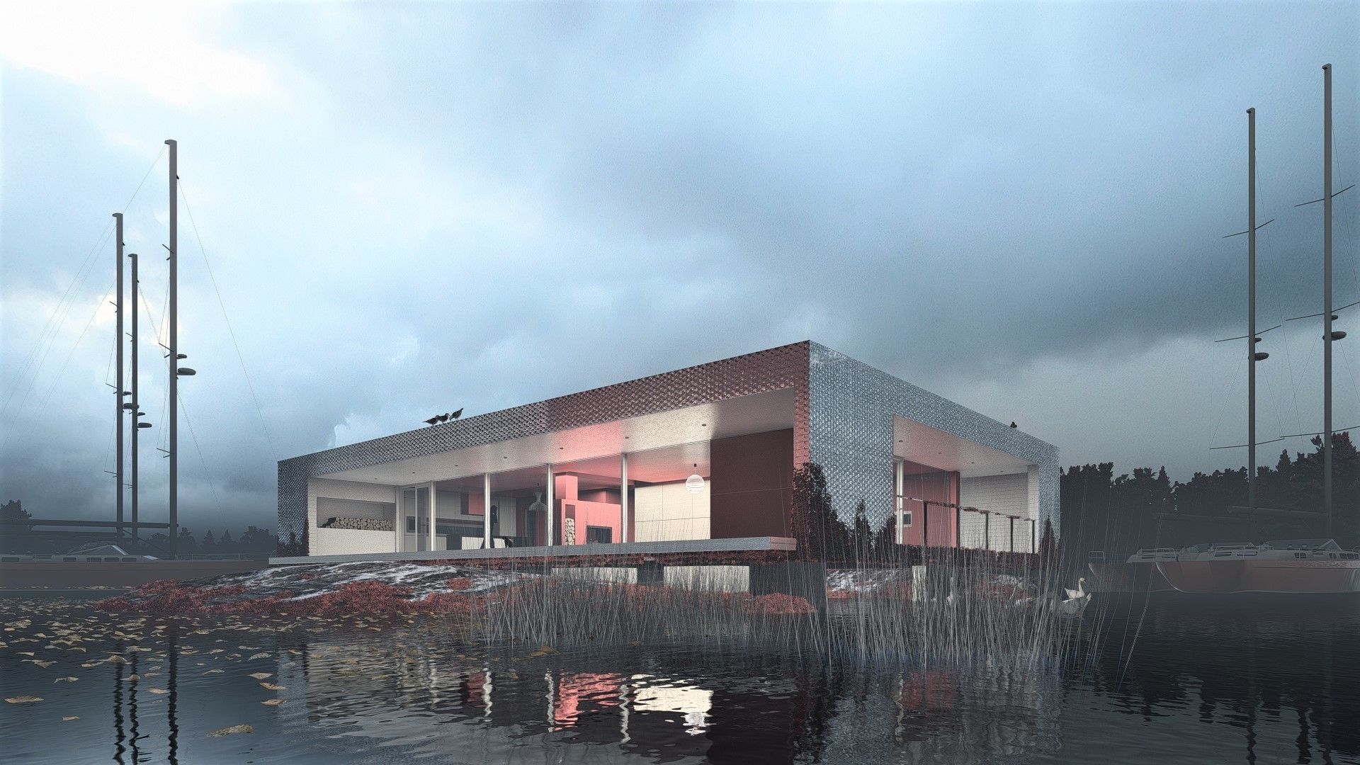 Modern Lake House 3D model_1