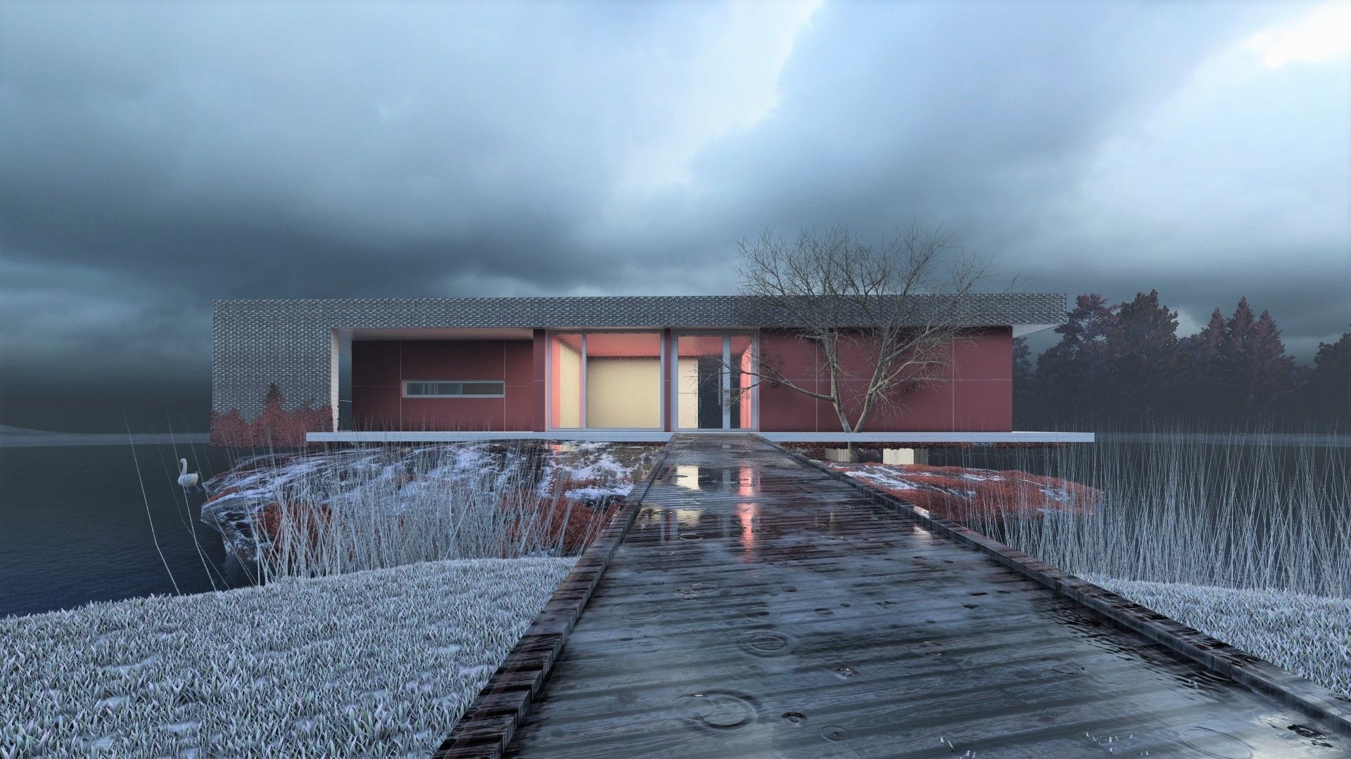 Modern Lake House 3D model_2