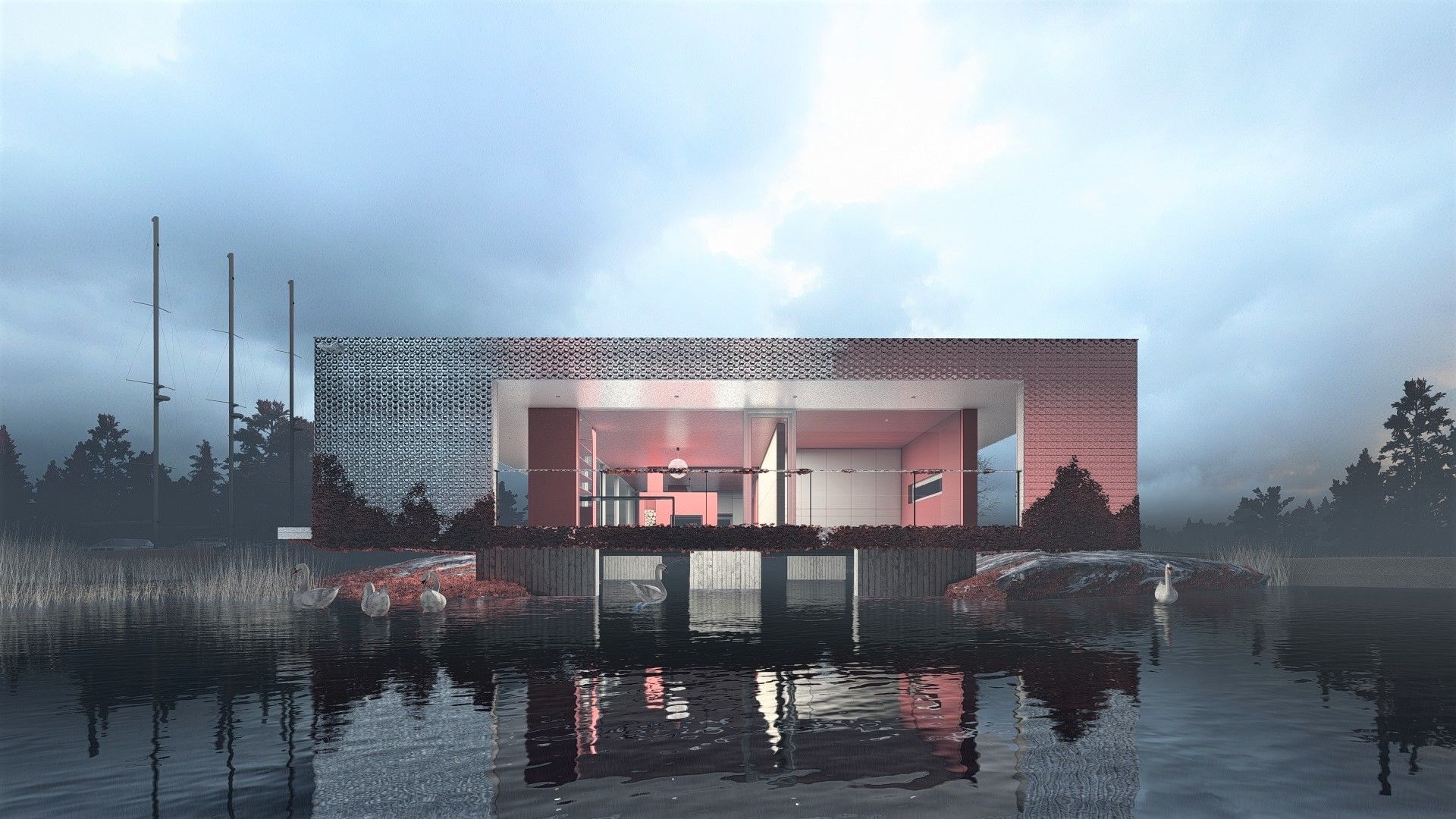 Modern Lake House 3D model_3