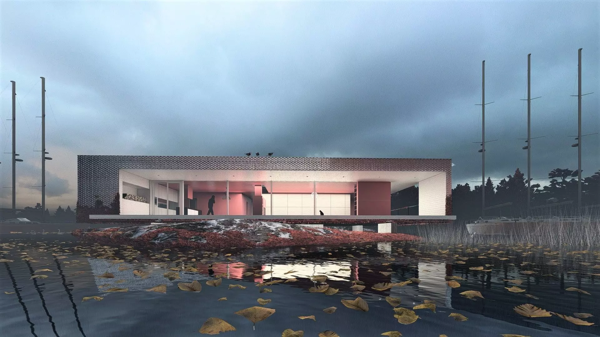 Modern Lake House 3D model_0