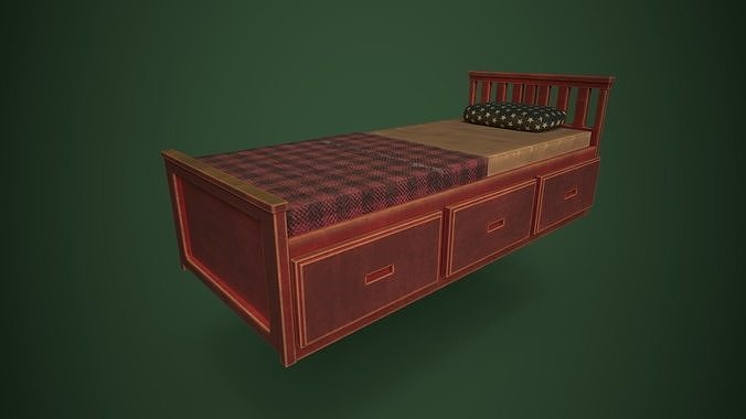 Old bed Low-poly 3D model