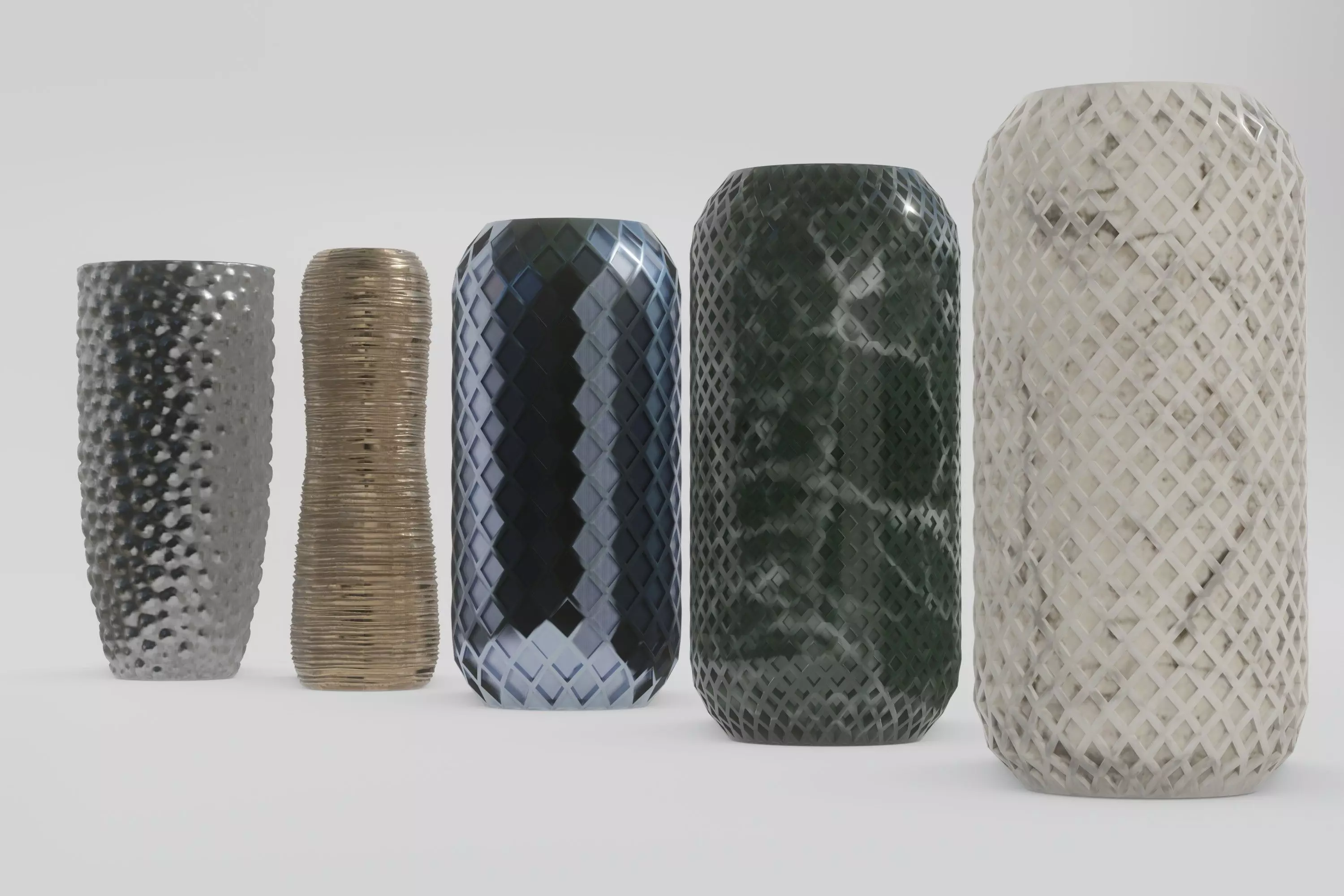 Vases five in gold 3D model_0