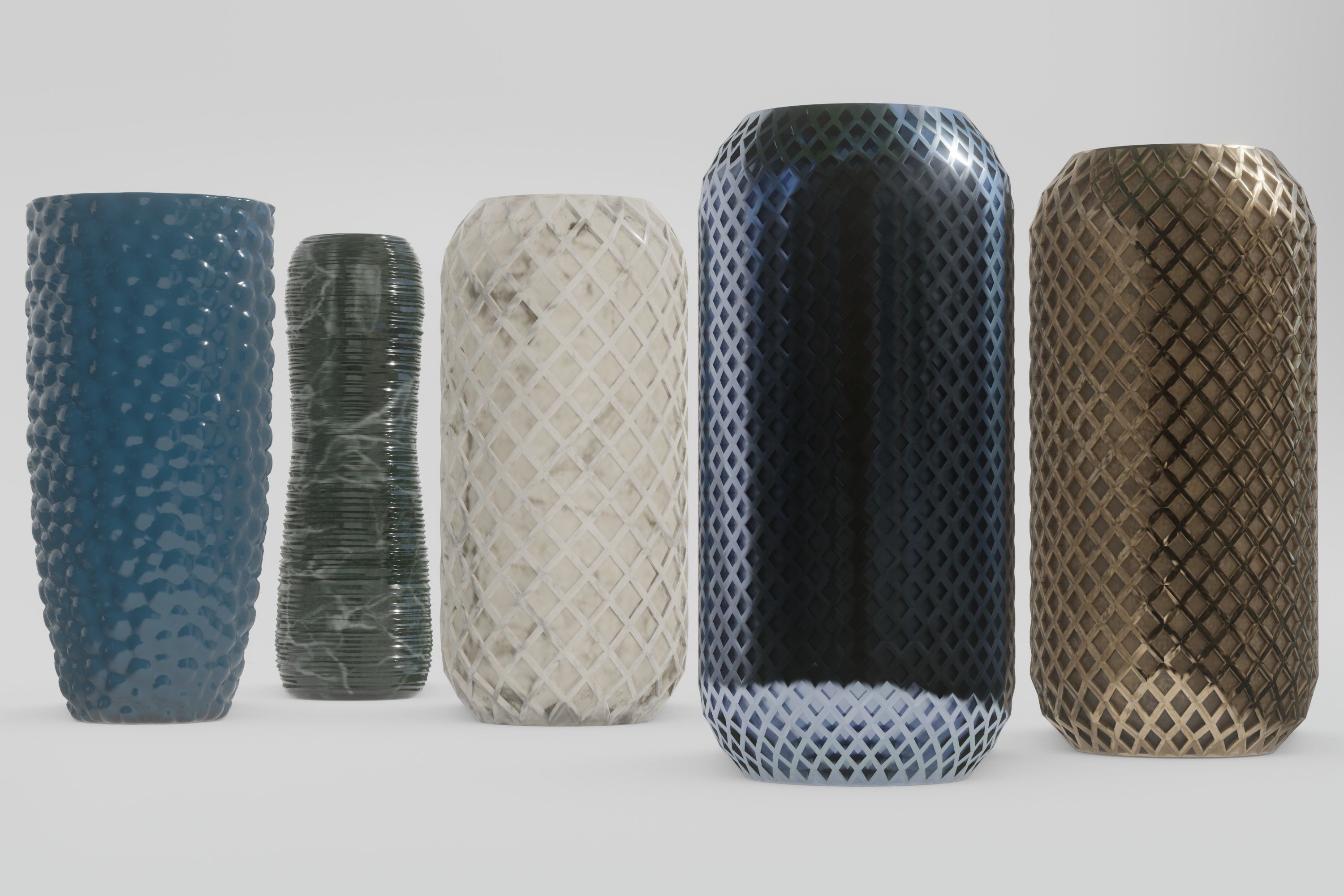 Vases five in gold 3D model_3