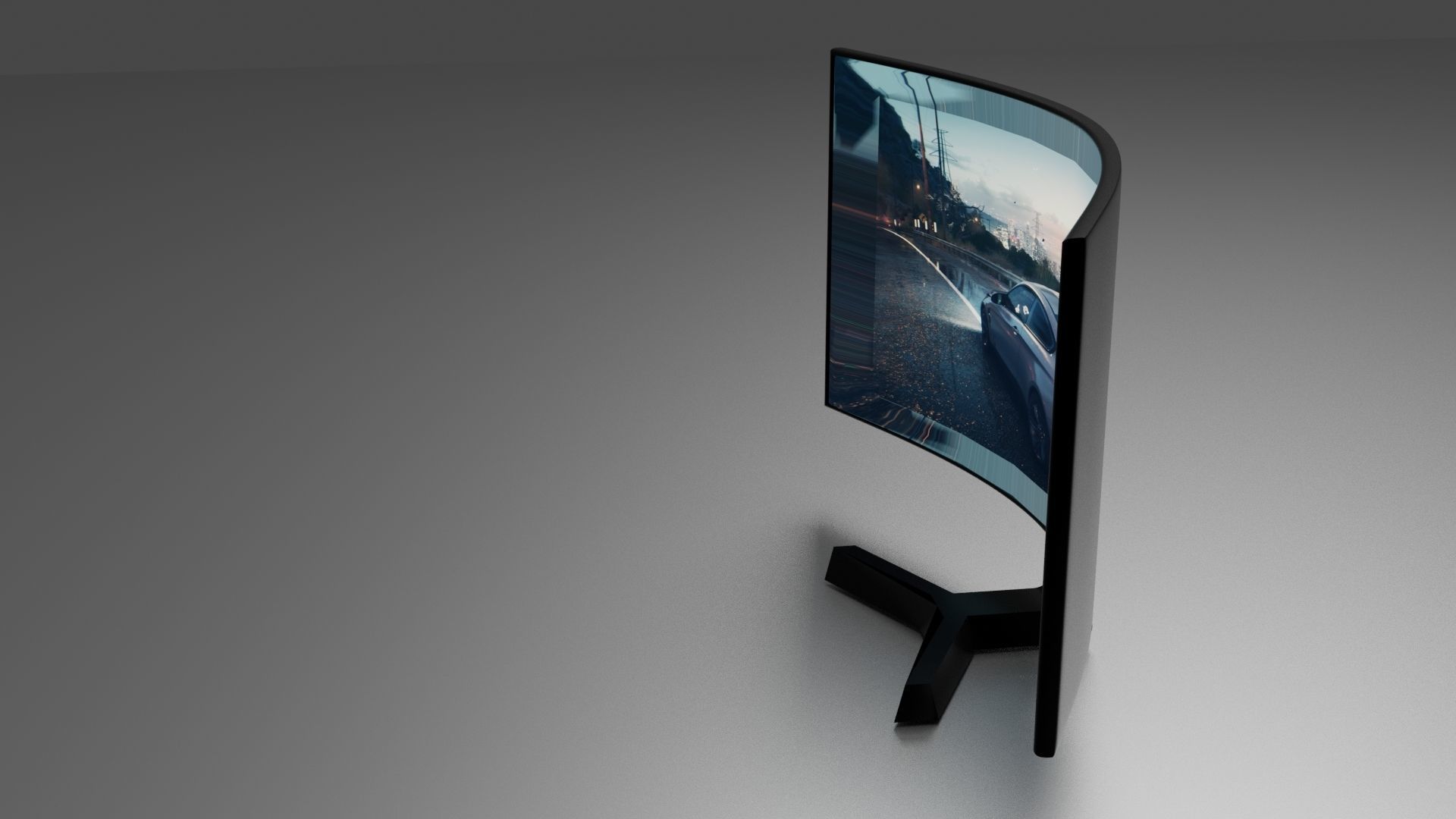 Monitor curved tv screen with car Free 3D model_4